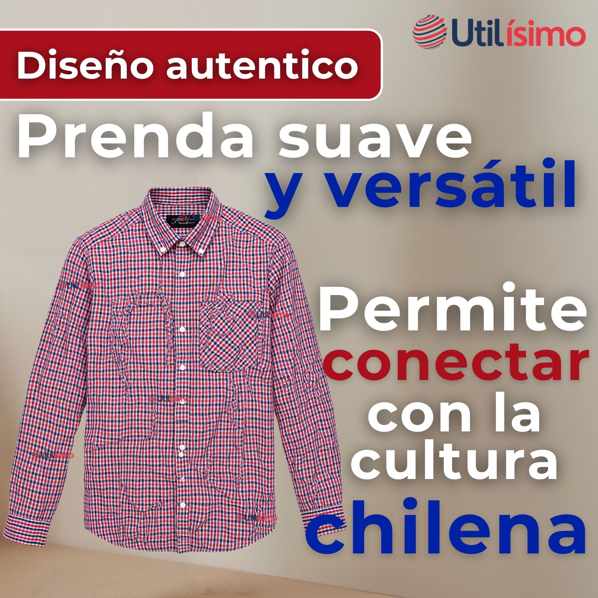 CAMISA HUASO CUADRILLE CUADRO MANGA LARGA 100% ALGODON AZUL ROJO CASUAL - 7
