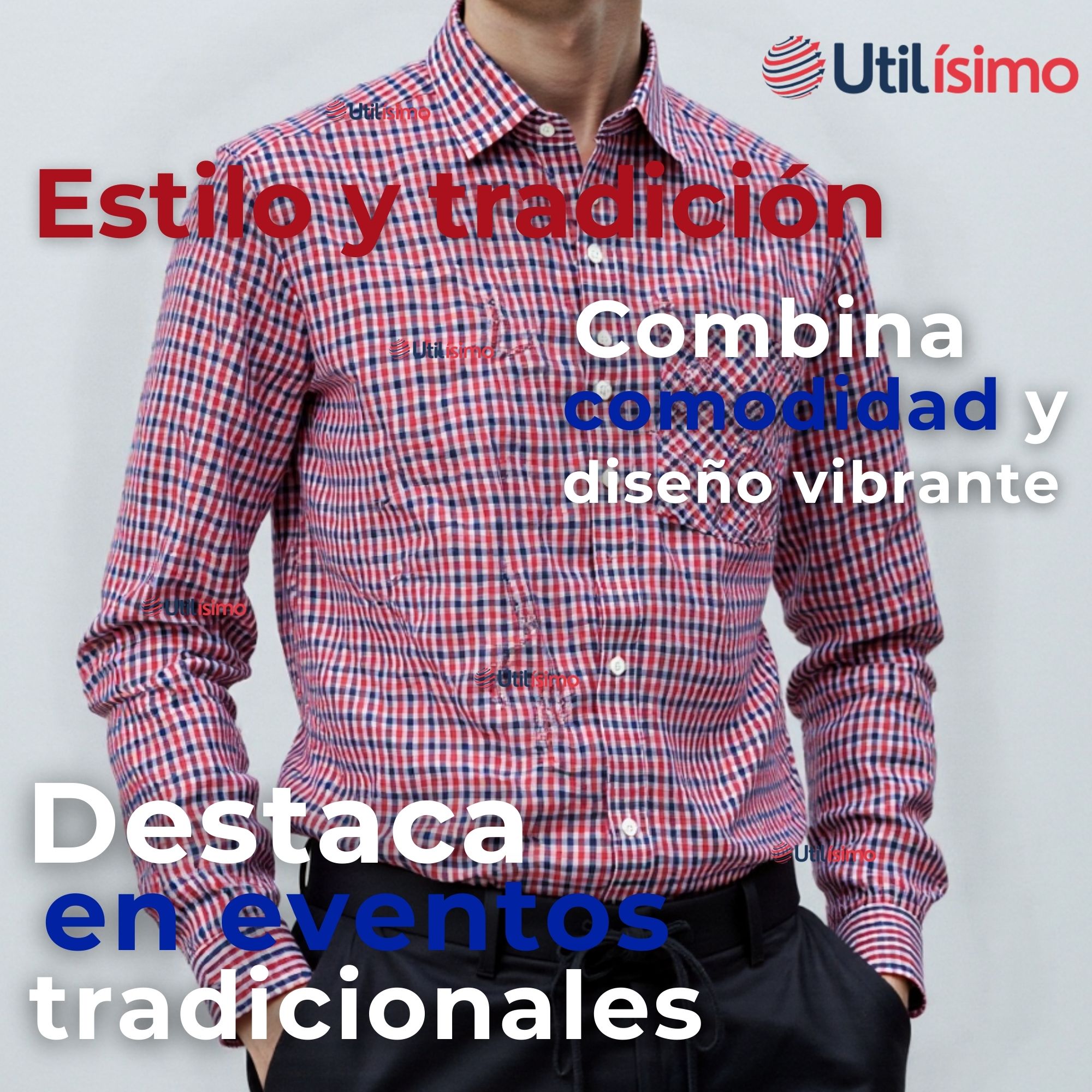 CAMISA HUASO CUADRILLE  CUADRO MANGA LARGA 100% ALGODON AZUL ROJO CASUAL - 6
