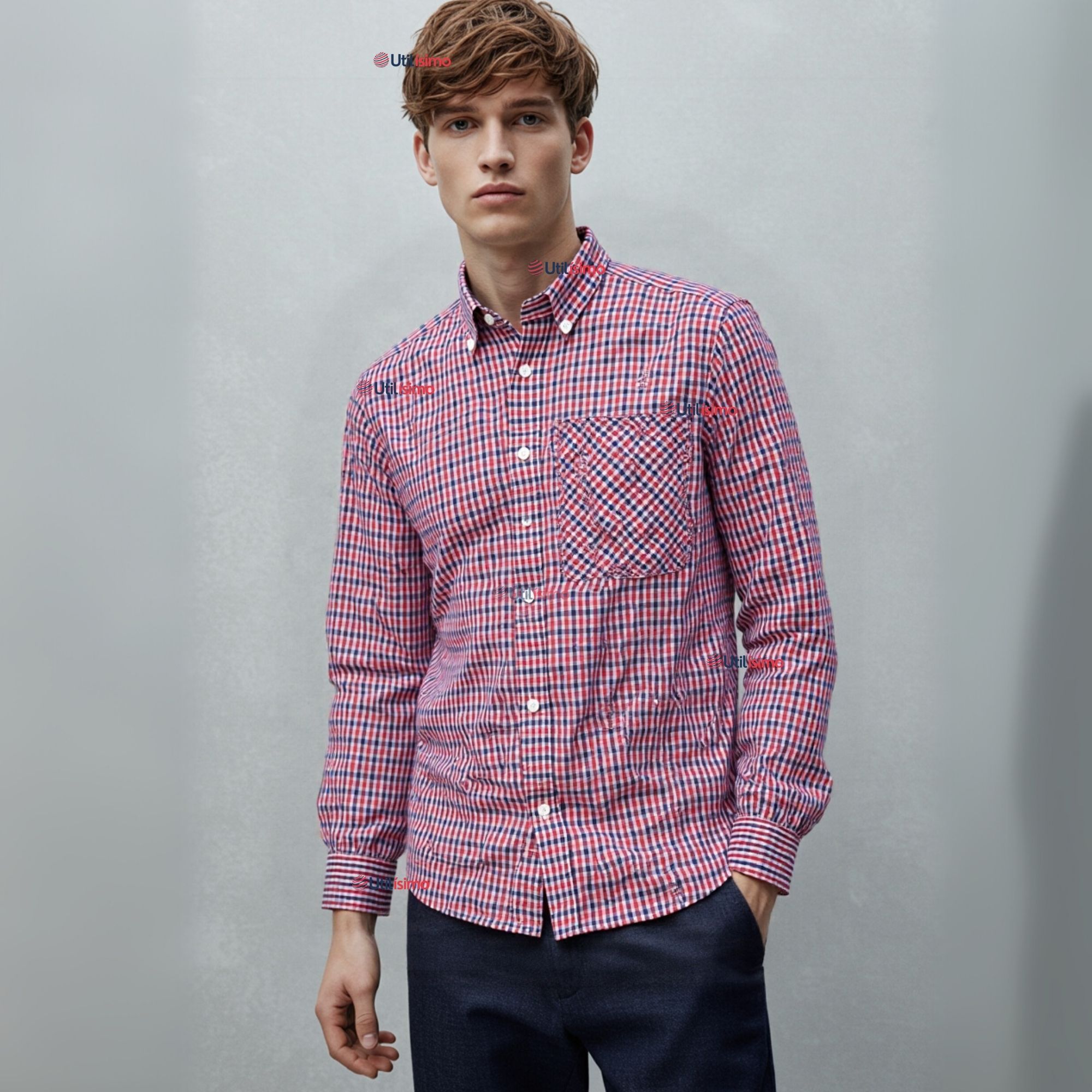 CAMISA HUASO CUADRILLE  CUADRO MANGA LARGA 100% ALGODON AZUL ROJO - 1