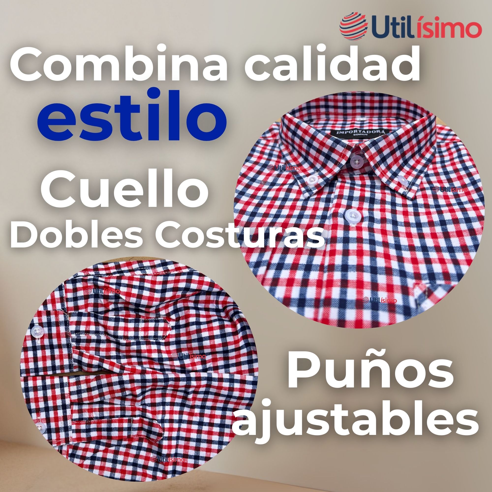CAMISA HUASO CUADRILLE  CUADRO MANGA LARGA 100% ALGODON AZUL ROJO - 5