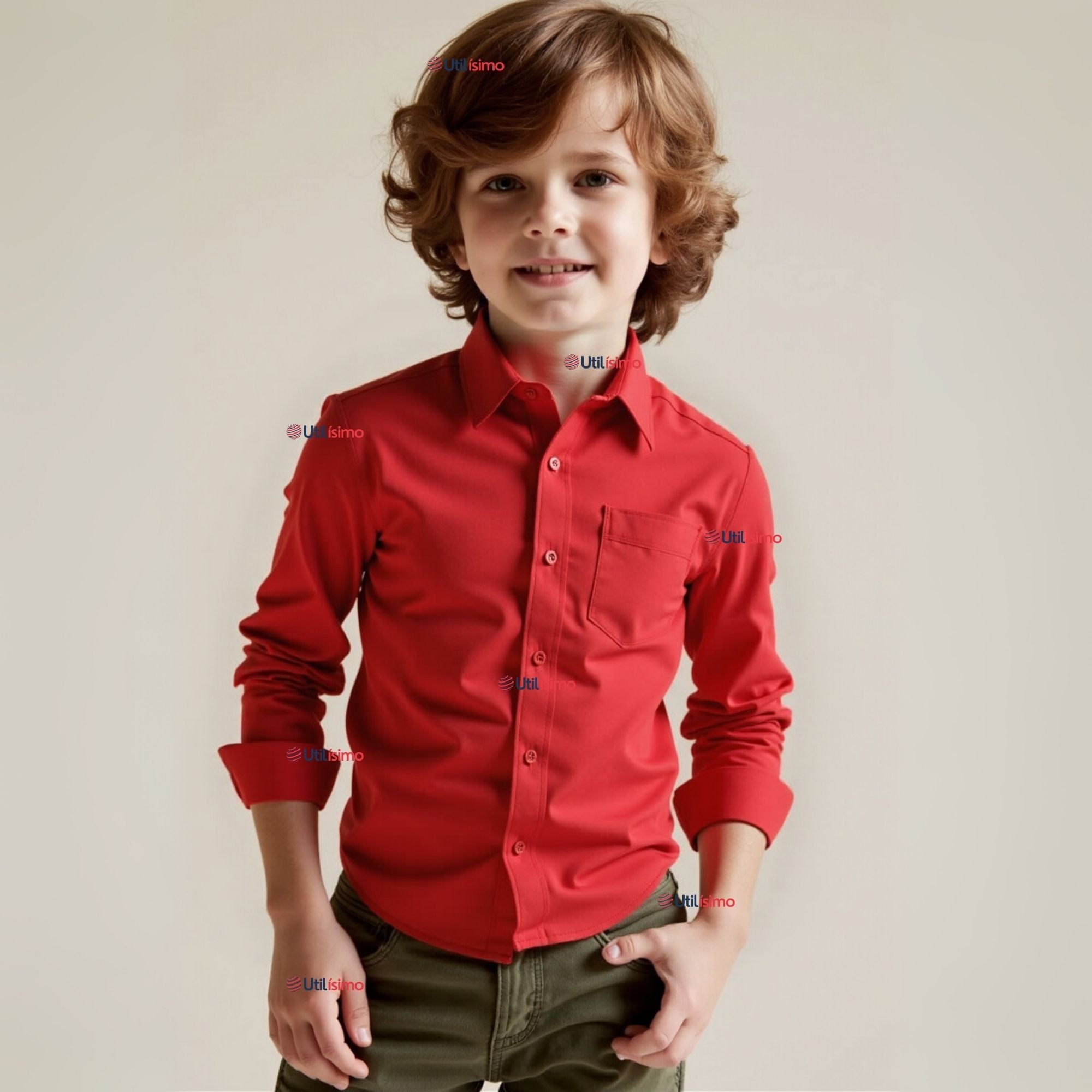 CAMISA CASUAL DE VESTIR MANGA LARGA CUELLO AMERICANO 100% ALGODON ROJO - 1