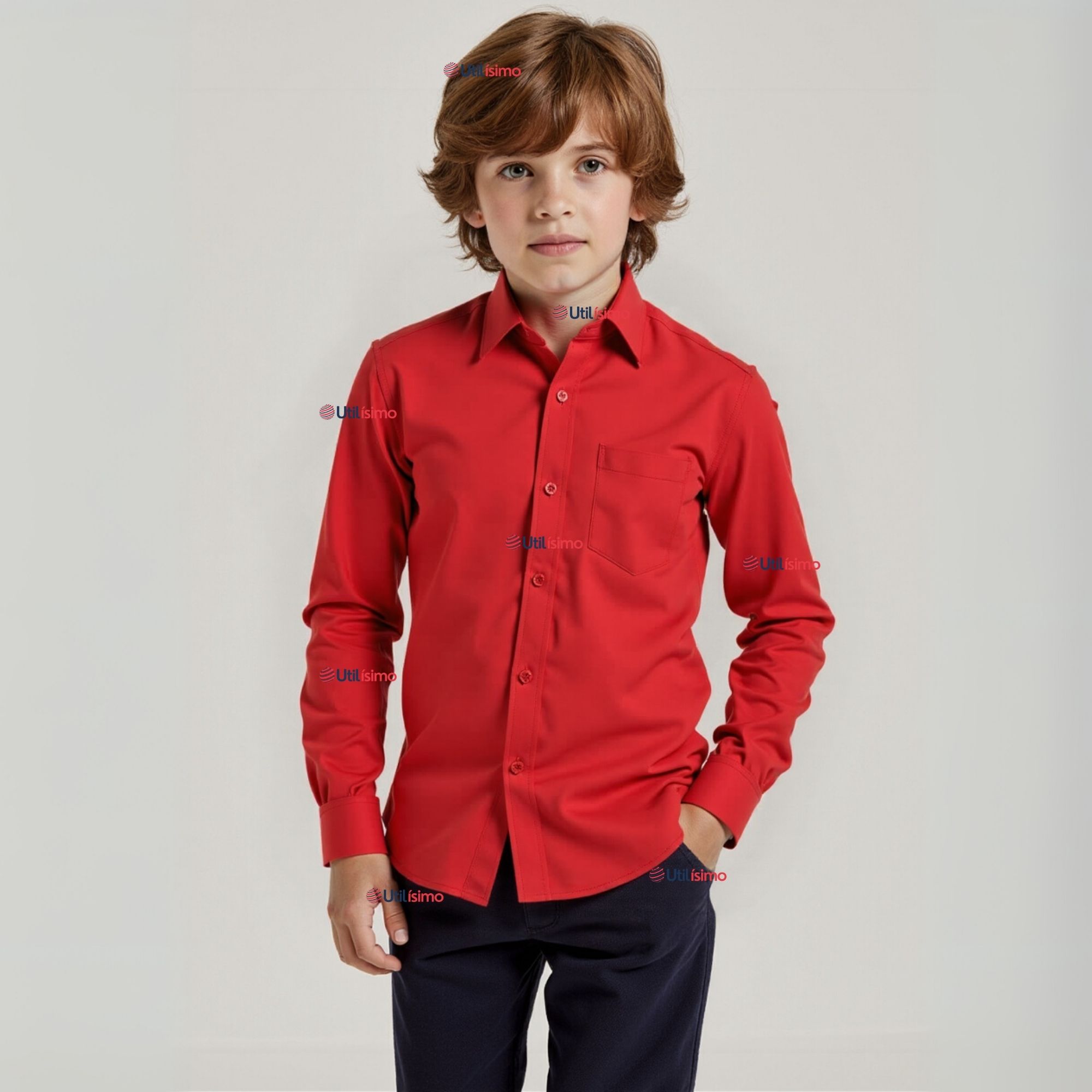 CAMISA CASUAL DE VESTIR MANGA LARGA CUELLO AMERICANO 100% ALGODON ROJO - 1