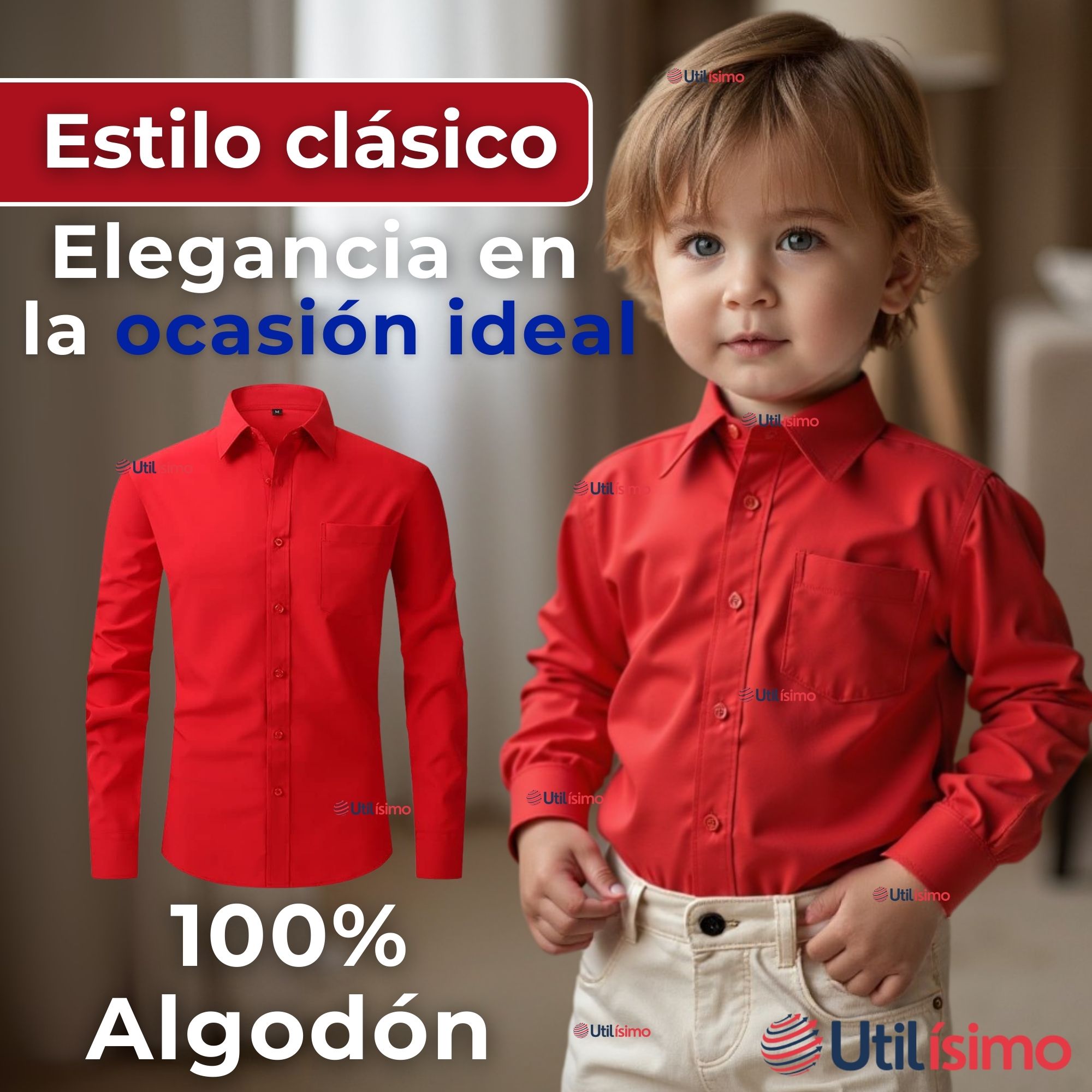 CAMISA CASUAL DE VESTIR MANGA LARGA CUELLO AMERICANO 100% ALGODON ROJO - 3