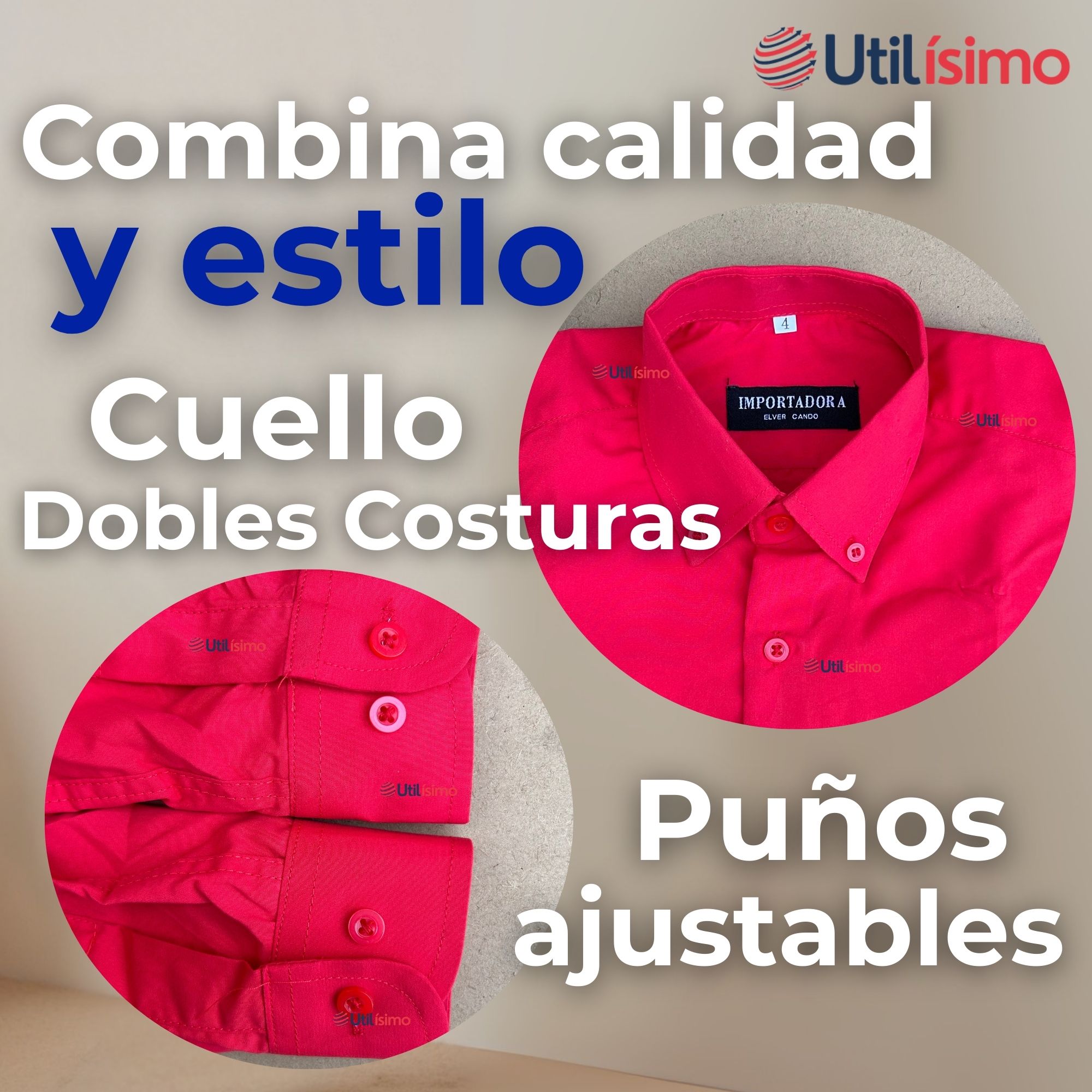 CAMISA CASUAL DE VESTIR MANGA LARGA CUELLO AMERICANO 100% ALGODON ROJO - 5
