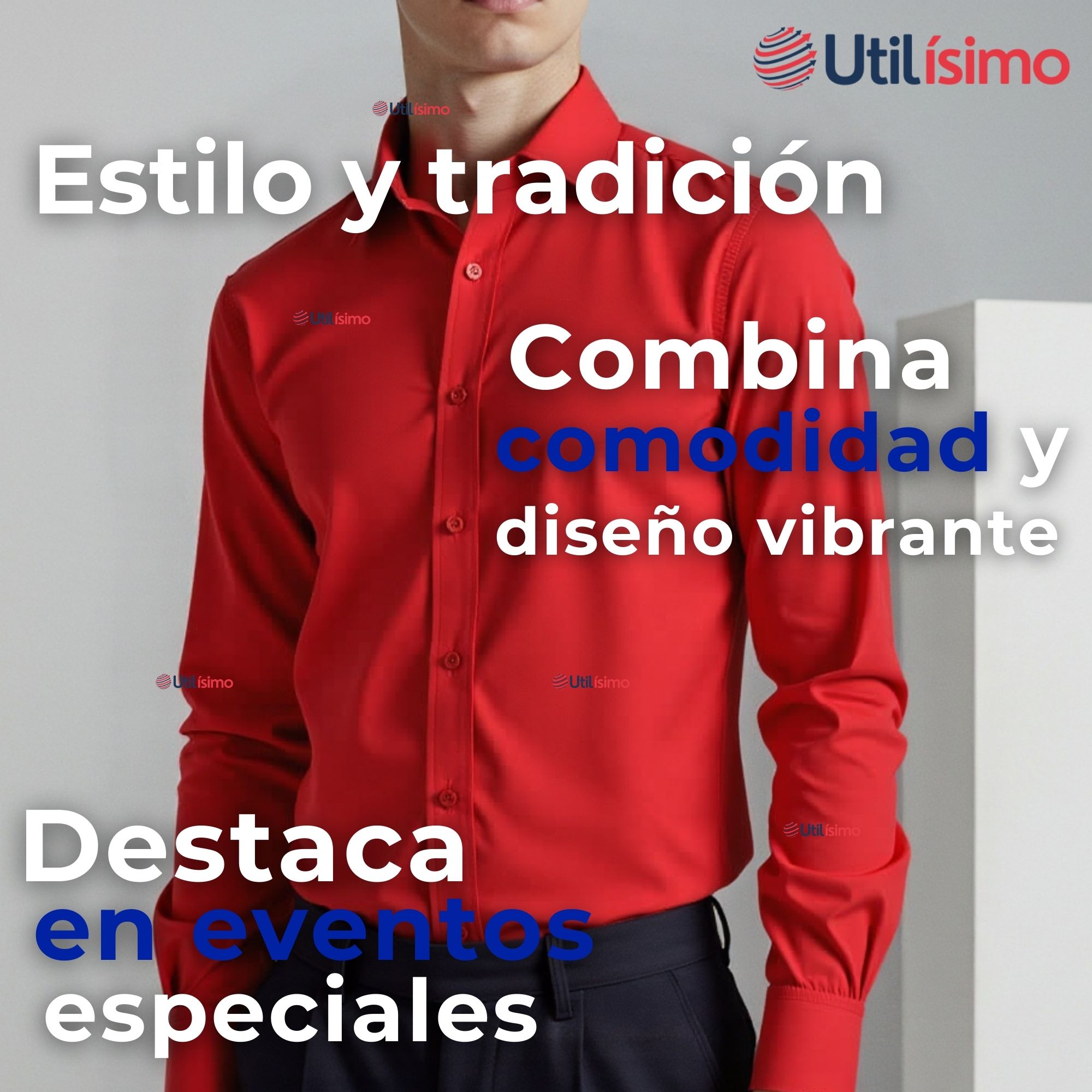 CAMISA CASUAL DE VESTIR MANGA LARGA CUELLO AMERICANO 100% ALGODON ROJO - 6