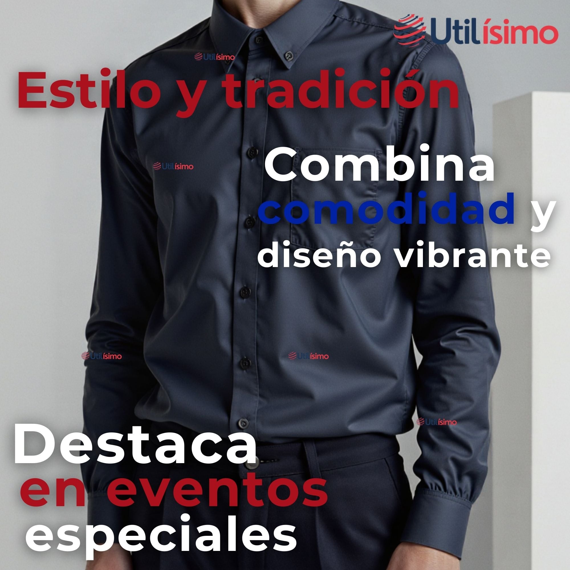 Camisa Casual De Vestir Manga Larga Cuello Americano Algodón Negro - 6