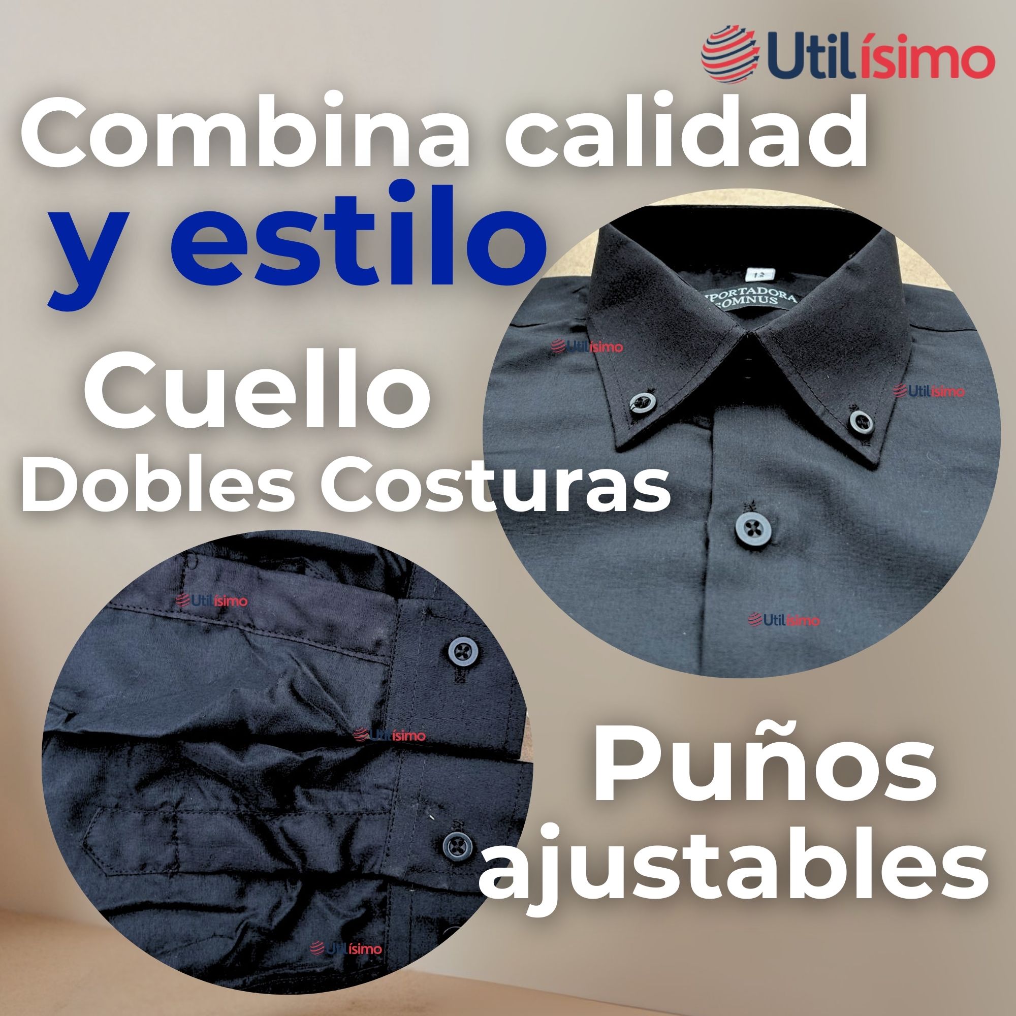 CAMISA CASUAL DE VESTIR MANGA LARGA CUELLO AMERICANO ALGODON NEGRO - 5