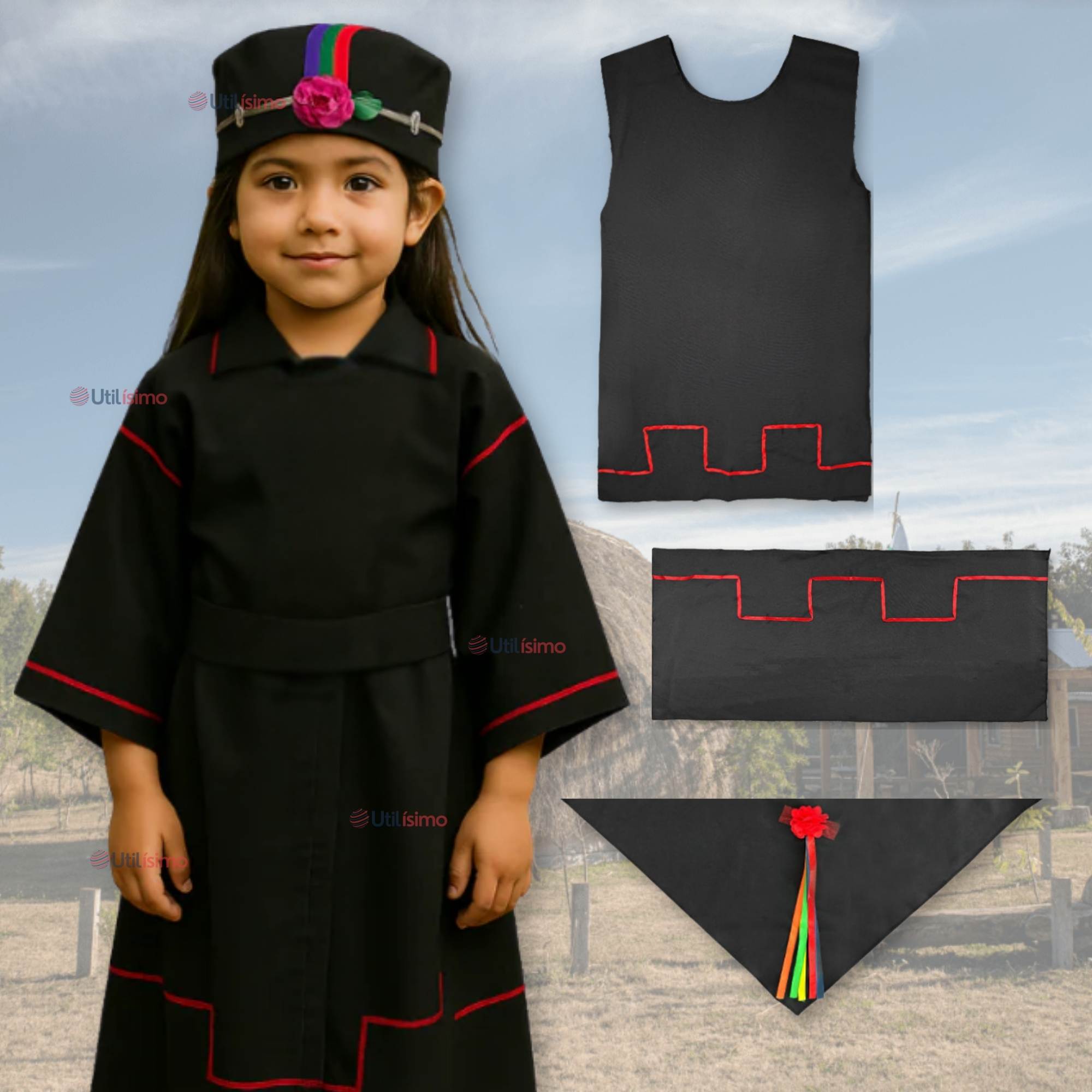 TRAJE VESTIDO MAPUCHE NIÑA 4 AÑOS HASTA TALLA S VESTIMENTA TIPICA - 1