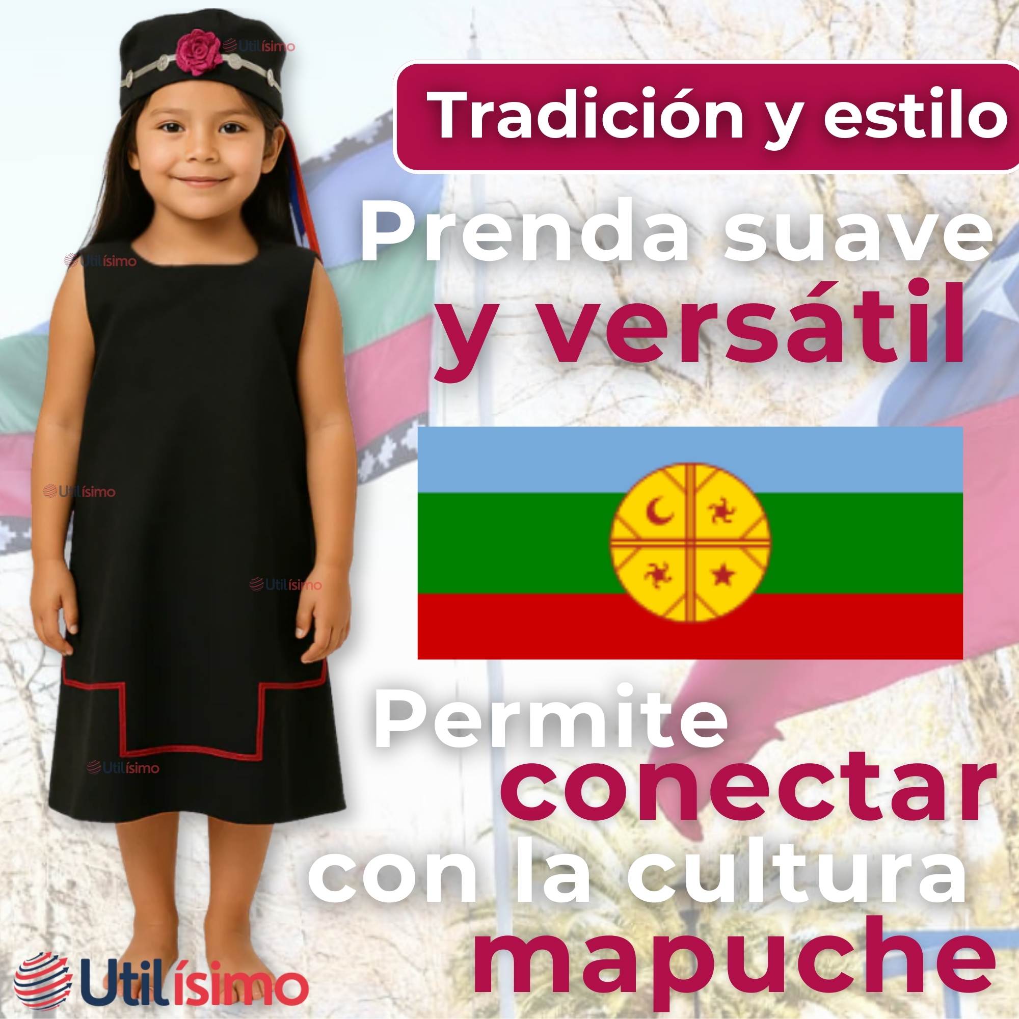 TRAJE VESTIDO MAPUCHE NIÑA 4 AÑOS HASTA TALLA S VESTIMENTA TIPICA - 8