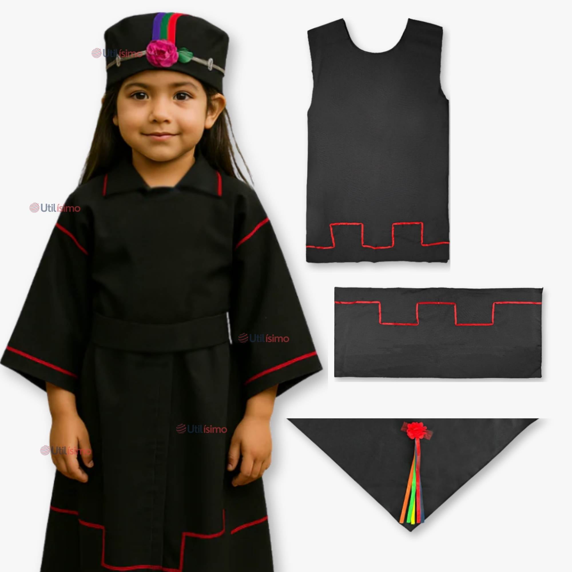 TRAJE VESTIDO MAPUCHE NIÑA 4 AÑOS HASTA TALLA S VESTIMENTA TIPICA - 1