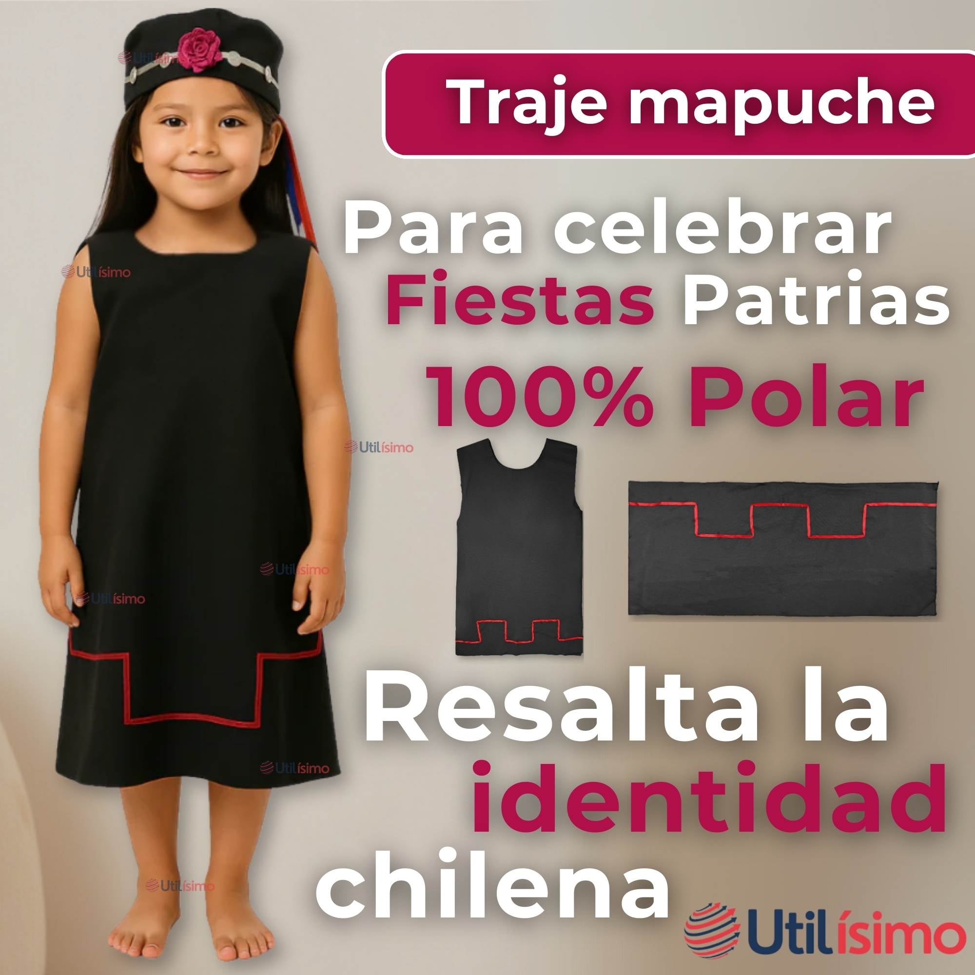 TRAJE VESTIDO MAPUCHE NIÑA 4 AÑOS HASTA TALLA S VESTIMENTA TIPICA - 3