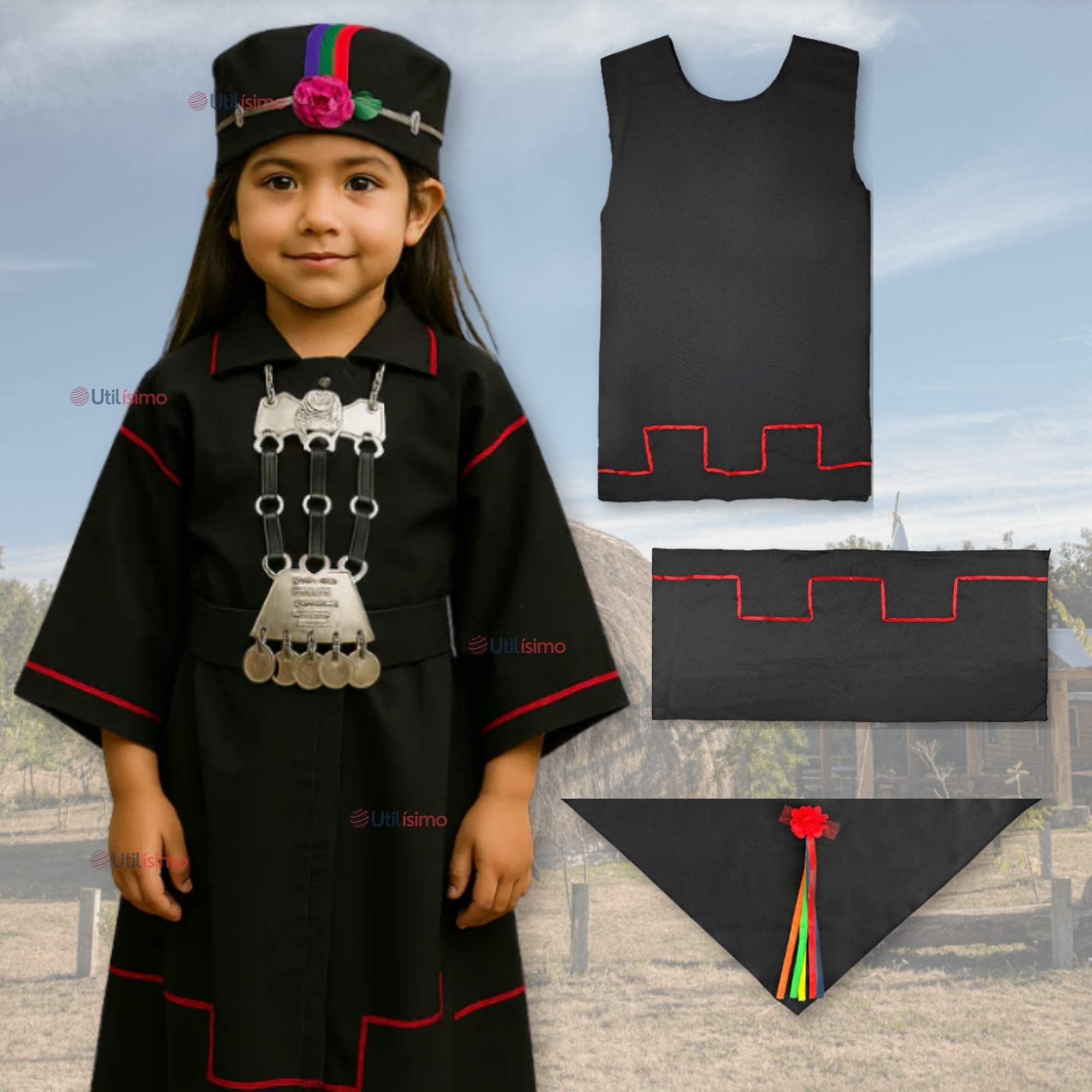 TRAJE VESTIDO MAPUCHE NIÑA INCLUYE TRAPELACUCHA 4 AÑOS HASTA TALLA S VESTIMENTA TIPICA - 1
