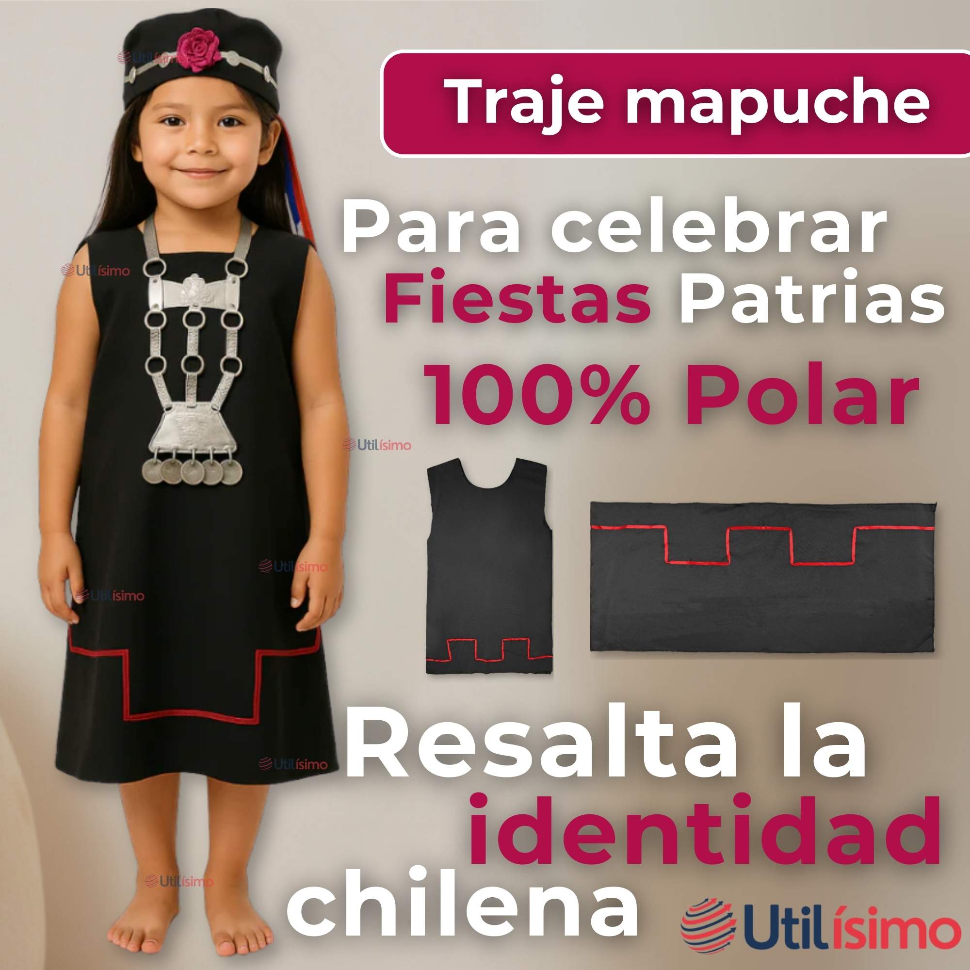 TRAJE VESTIDO MAPUCHE NIÑA INCLUYE TRAPELACUCHA 4 AÑOS HASTA TALLA S VESTIMENTA TIPICA - 3