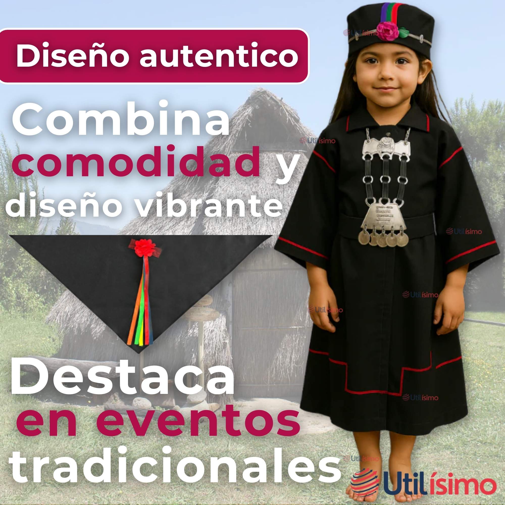 TRAJE VESTIDO MAPUCHE NIÑA INCLUYE TRAPELACUCHA 4 AÑOS HASTA TALLA S VESTIMENTA TIPICA - 6