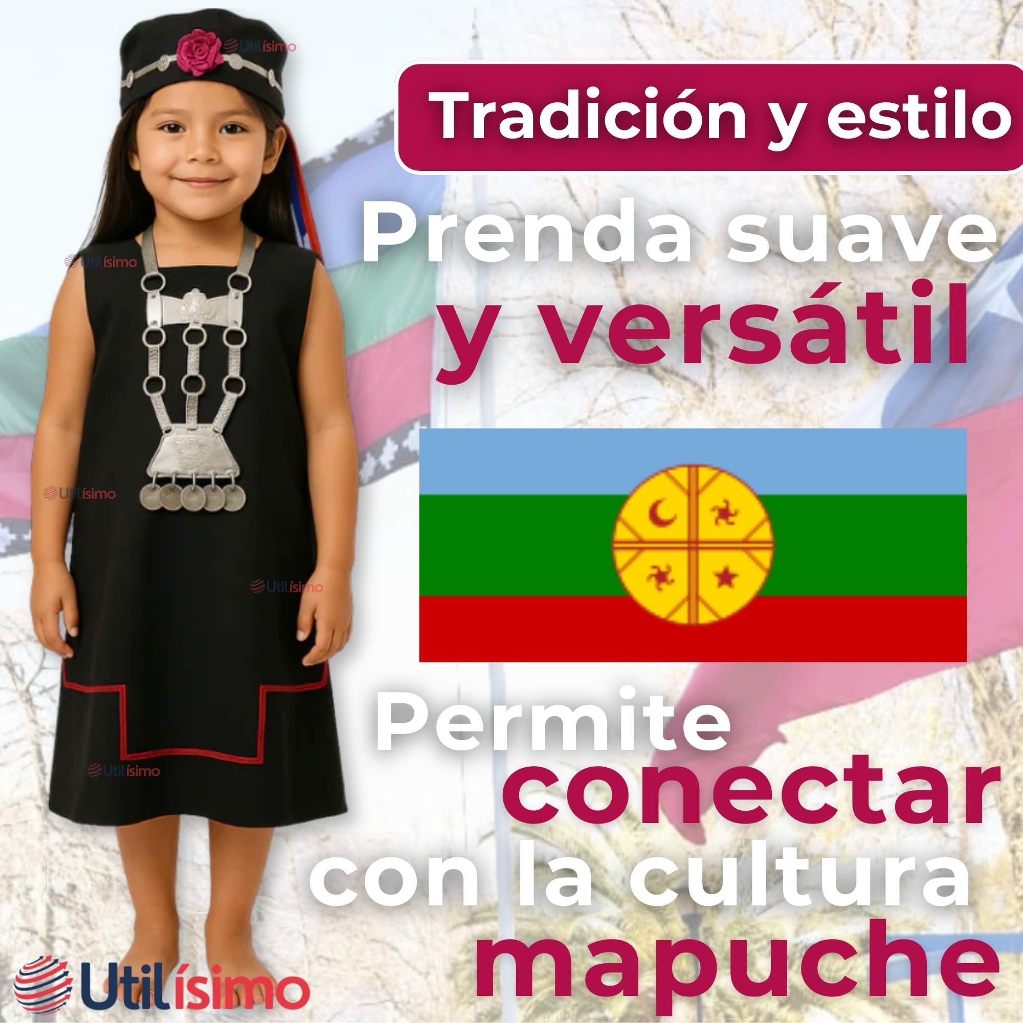 TRAJE VESTIDO MAPUCHE NIÑA INCLUYE TRAPELACUCHA 4 AÑOS HASTA TALLA S VESTIMENTA TIPICA - 8