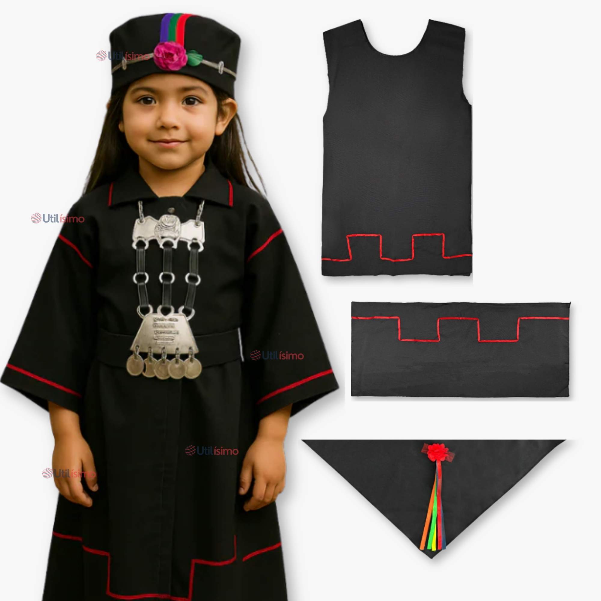 TRAJE VESTIDO MAPUCHE NIÑA INCLUYE TRAPELACUCHA 4 AÑOS HASTA TALLA S VESTIMENTA TIPICA - 1