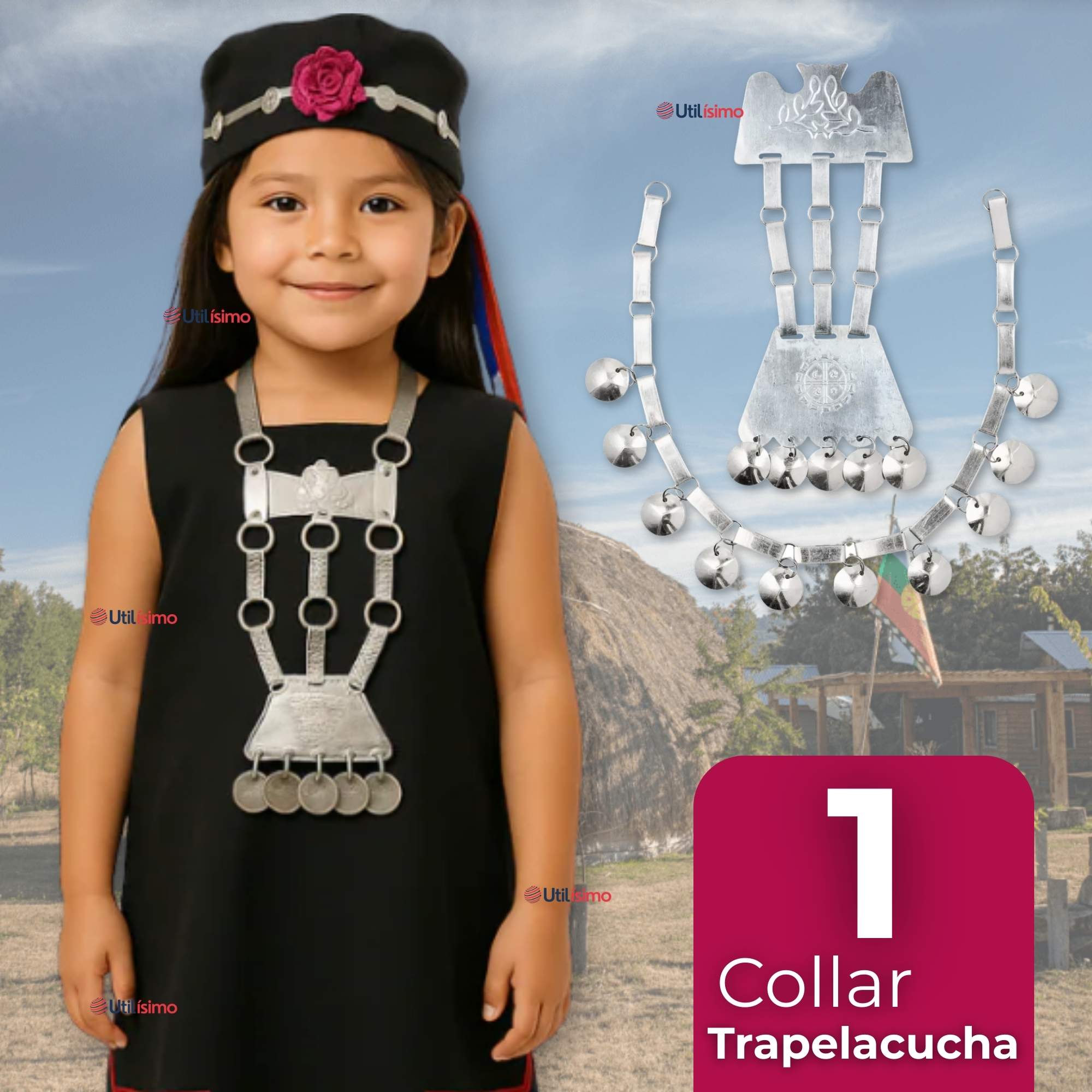 COLLAR TRAPELACUCHA MAPUCHE MACHI ALUMINIO FIESTAS PATRIAS - 1