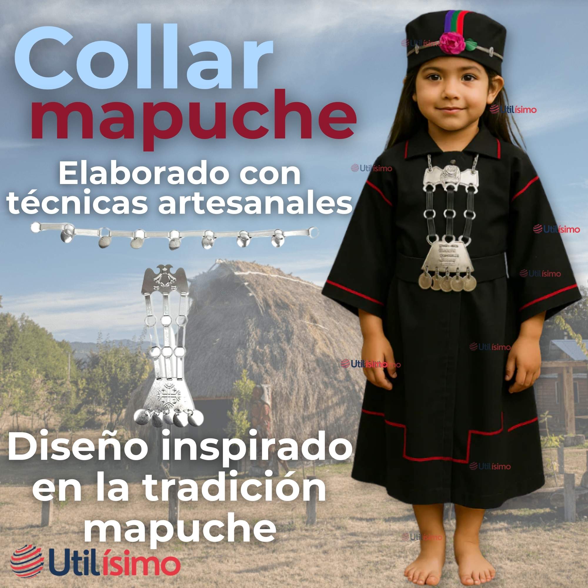 COLLAR TRAPELACUCHA MAPUCHE MACHI ALUMINIO FIESTAS PATRIAS - 2