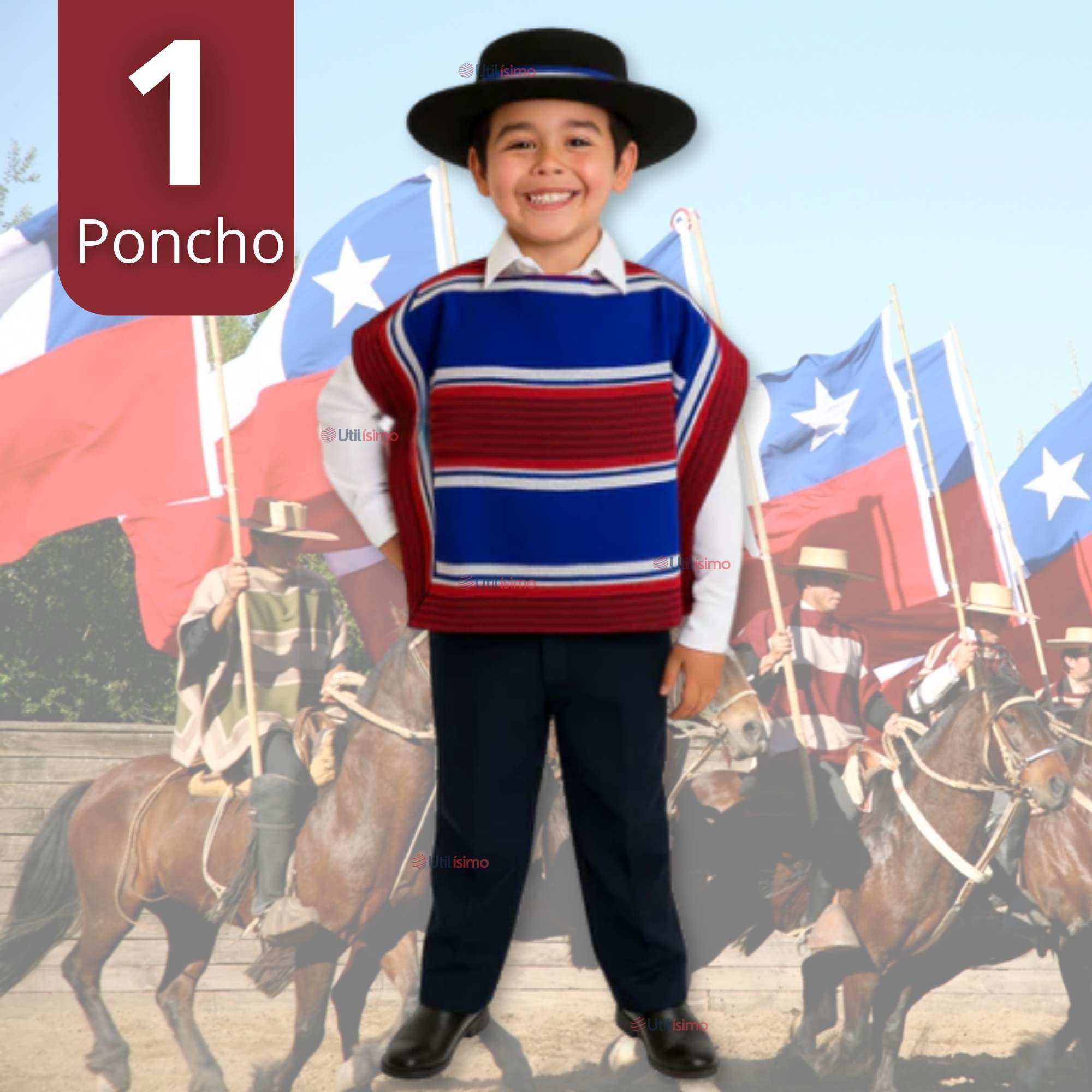 PONCHO MANTA HUASO CUECA FIESTAS PATRIAS PARA NIÑOS - 1