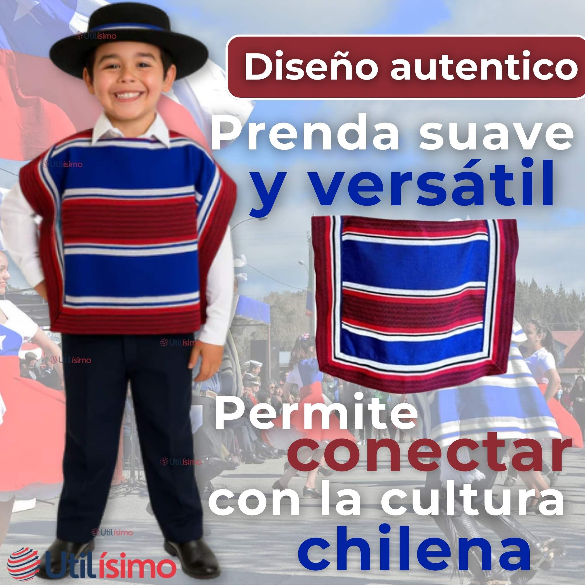 PONCHO MANTA HUASO CUECA FIESTAS PATRIAS PARA NIÑOS - 8