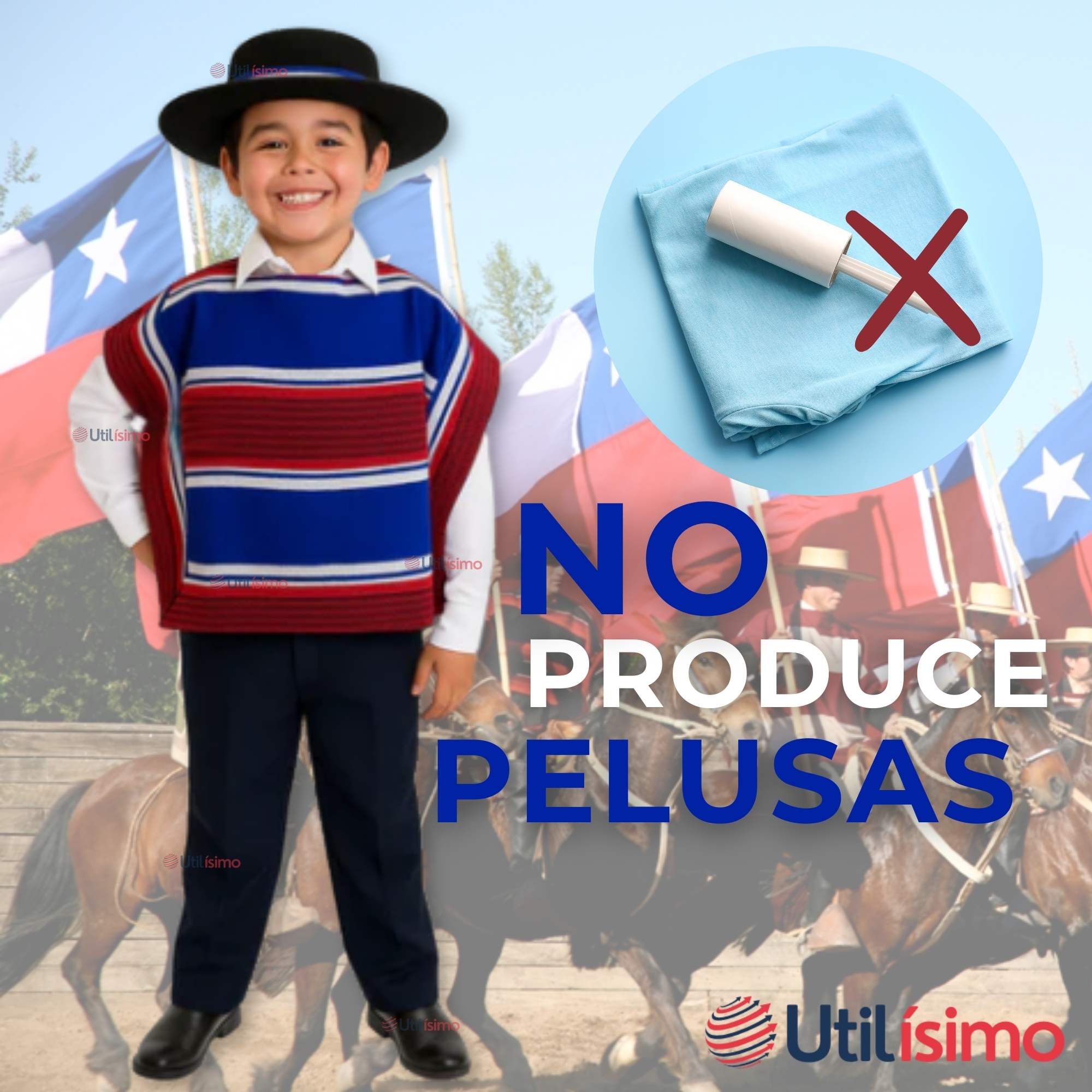 PONCHO MANTA HUASO CUECA FIESTAS PATRIAS PARA NIÑOS - 3