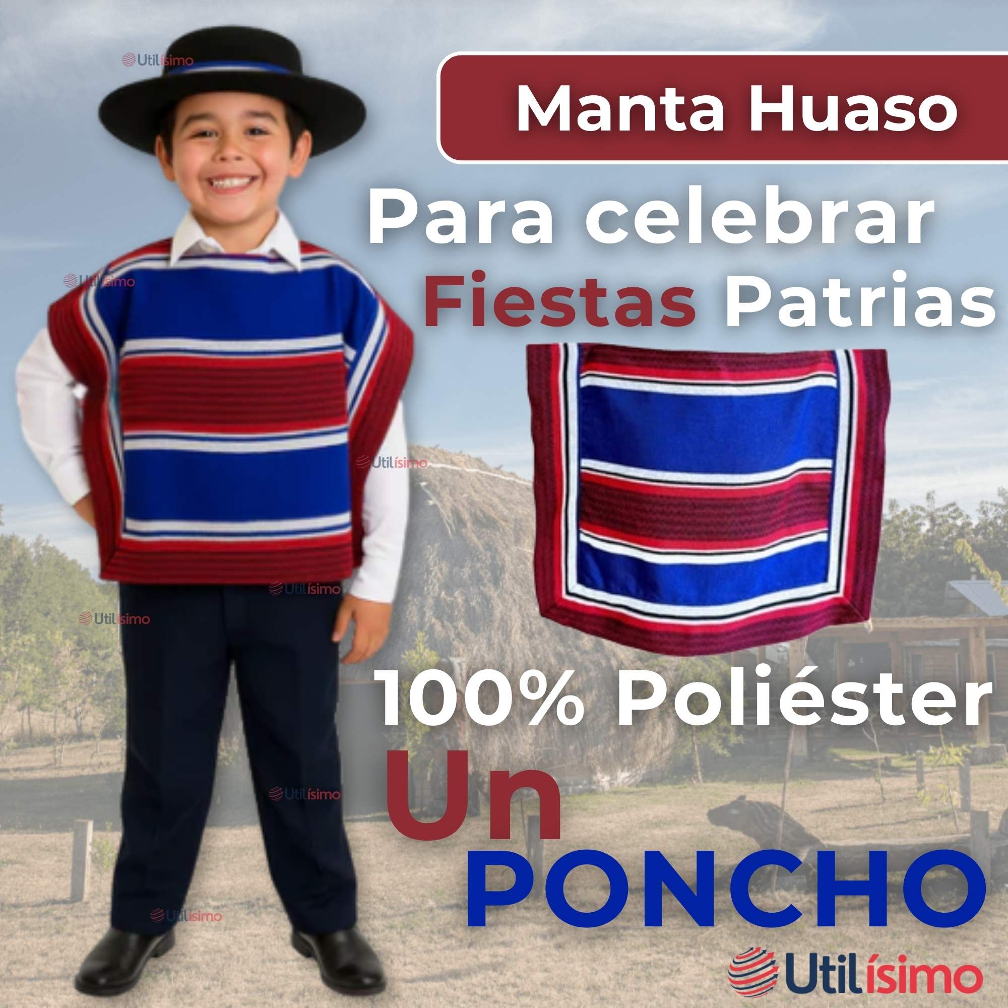 PONCHO MANTA HUASO CUECA FIESTAS PATRIAS PARA NIÑOS - 4