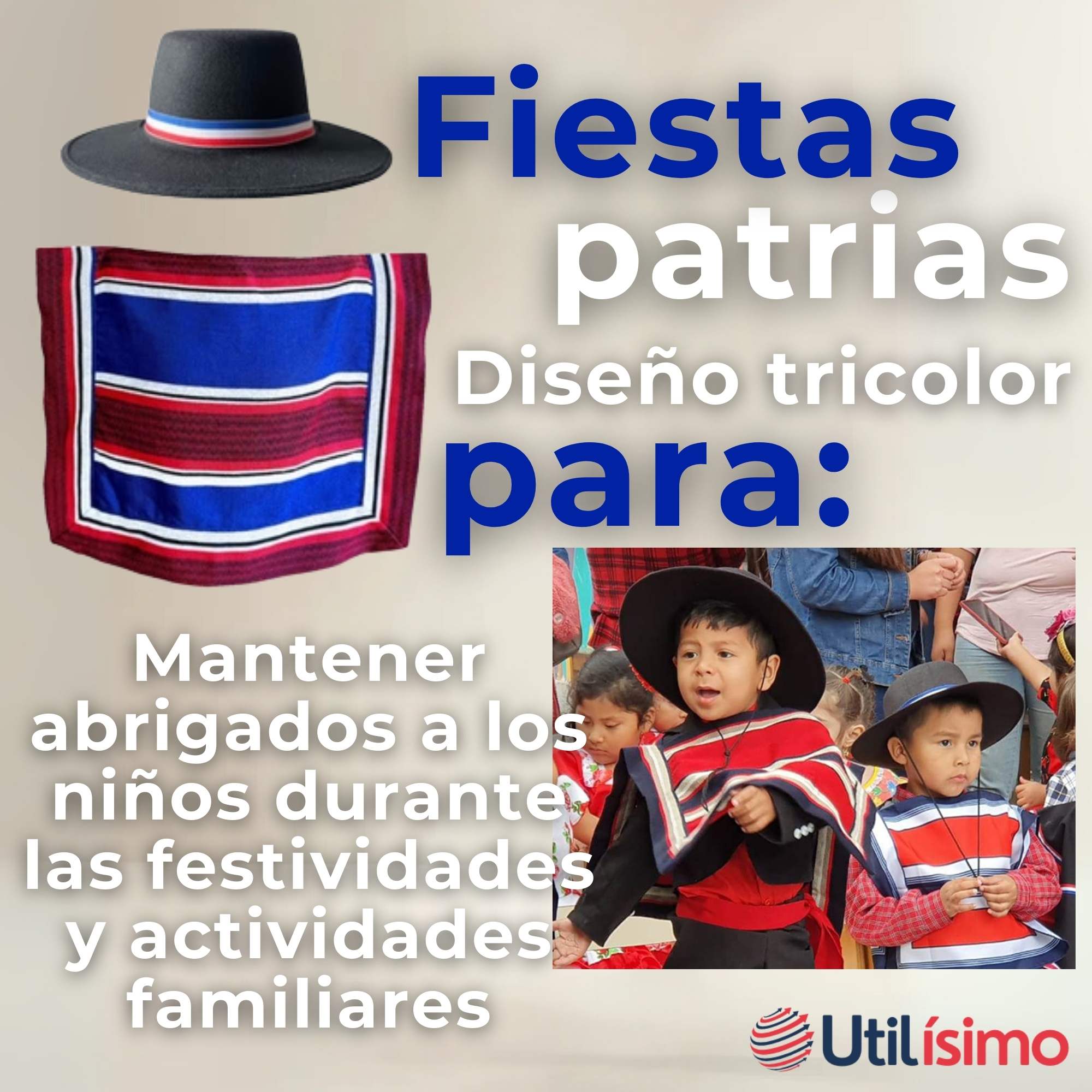 PONCHO MANTA HUASO CUECA FIESTAS PATRIAS PARA NIÑOS - 9