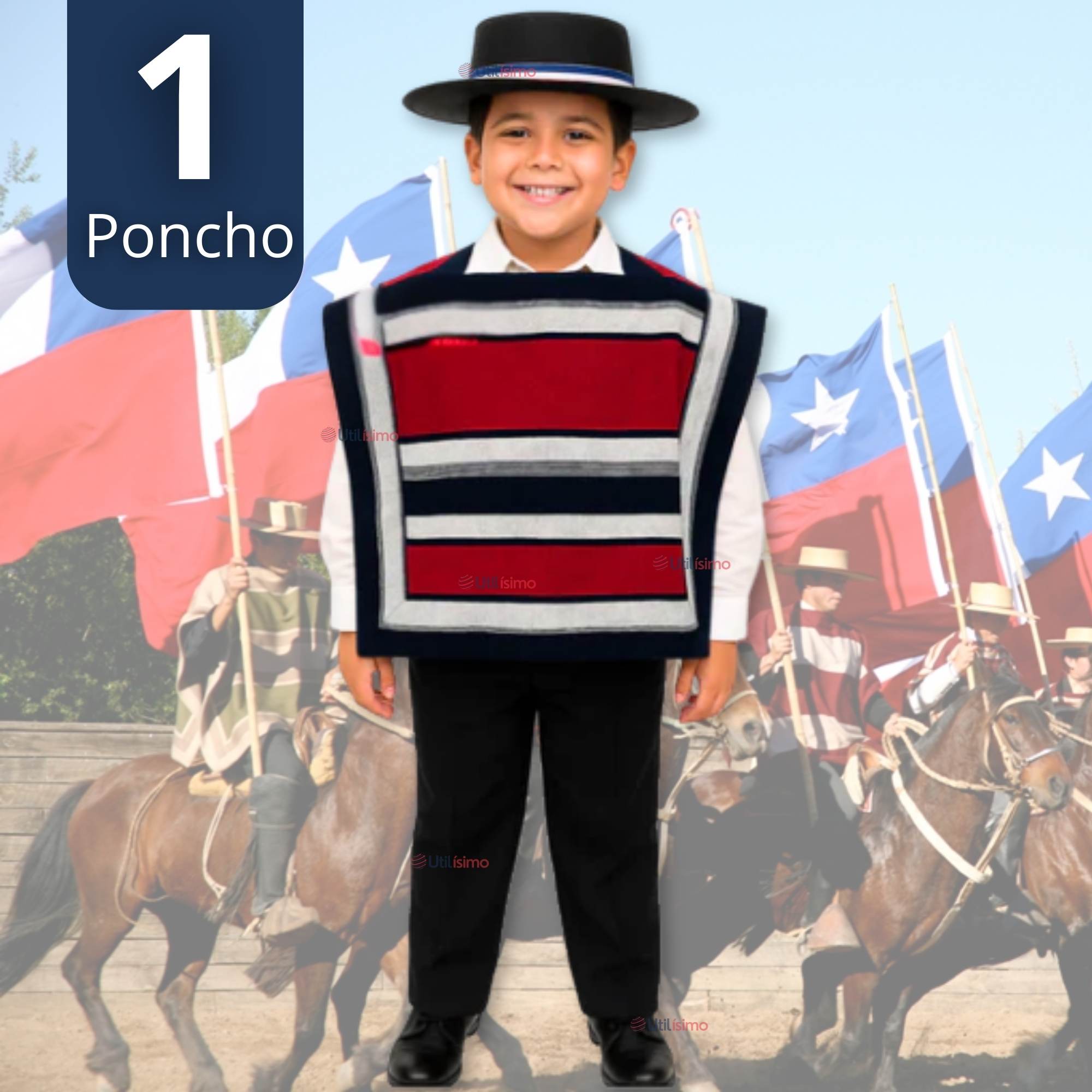PONCHO MANTA HUASO CUECA FIESTAS PATRIAS PARA NIÑOS - 1