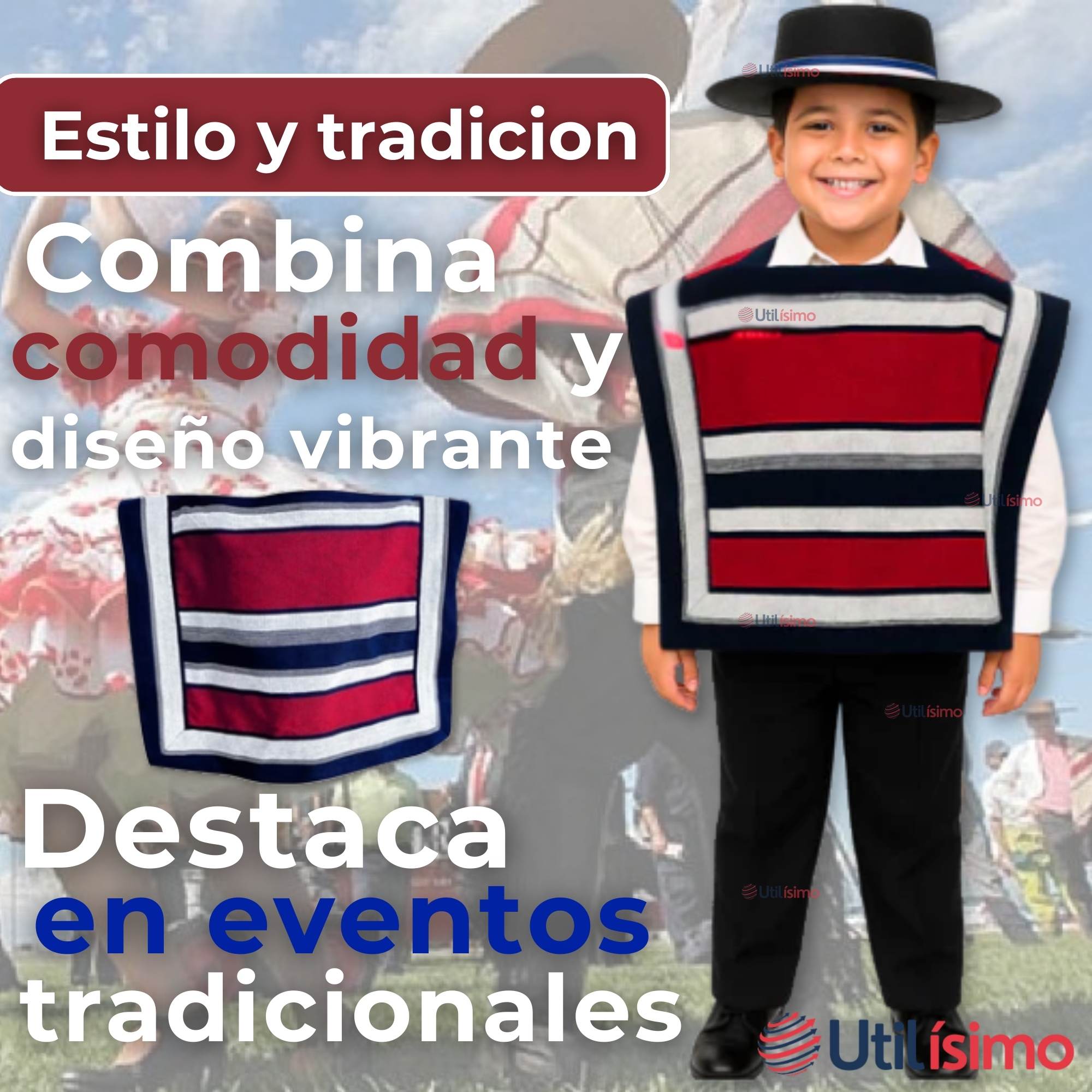 PONCHO MANTA HUASO CUECA FIESTAS PATRIAS PARA NIÑOS - 4
