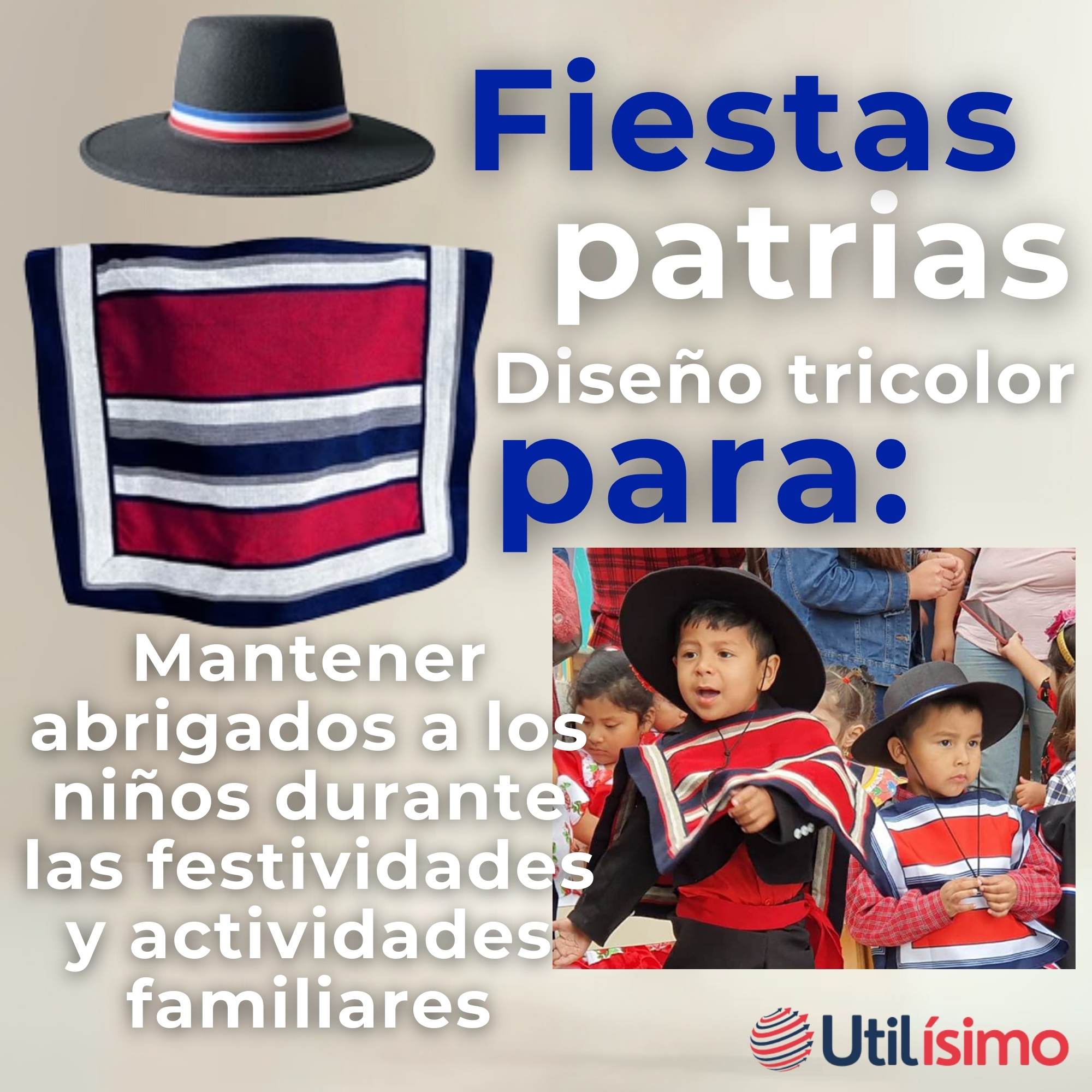 PONCHO MANTA HUASO CUECA FIESTAS PATRIAS PARA NIÑOS - 5