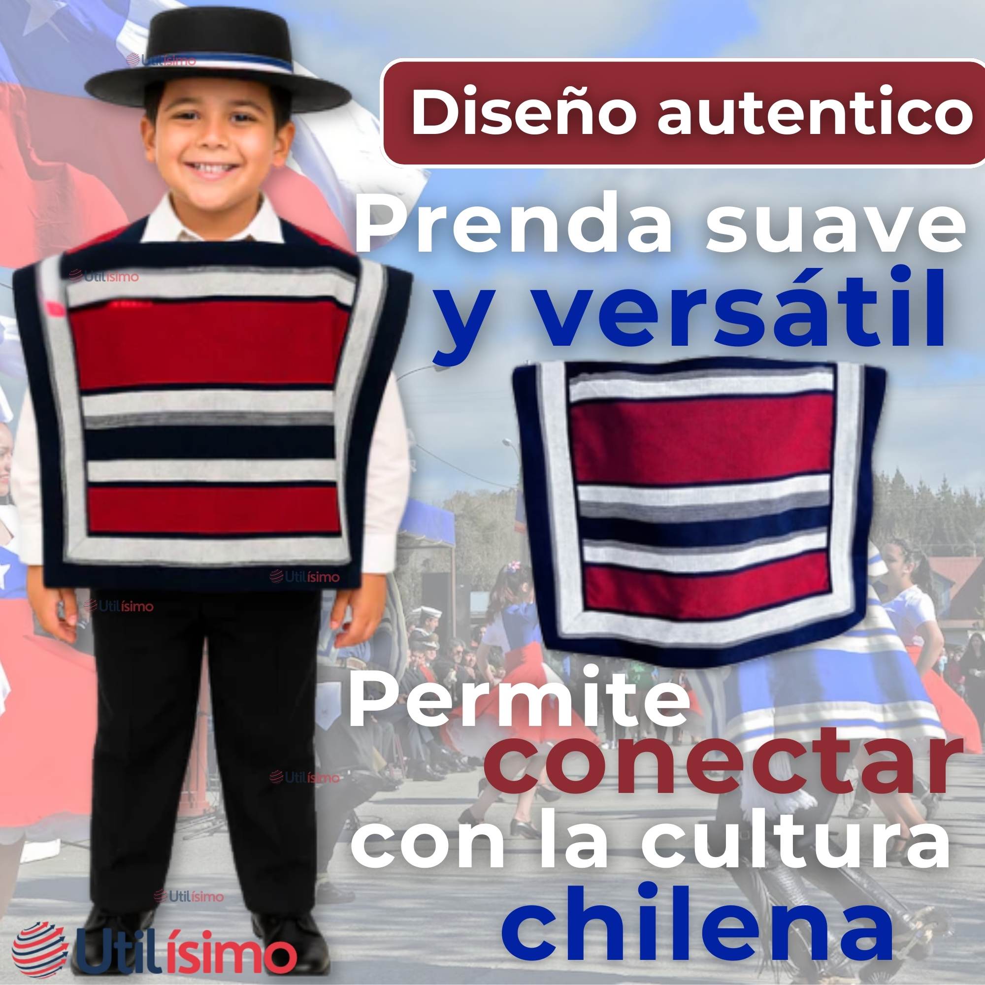 PONCHO MANTA HUASO CUECA FIESTAS PATRIAS PARA NIÑOS - 6