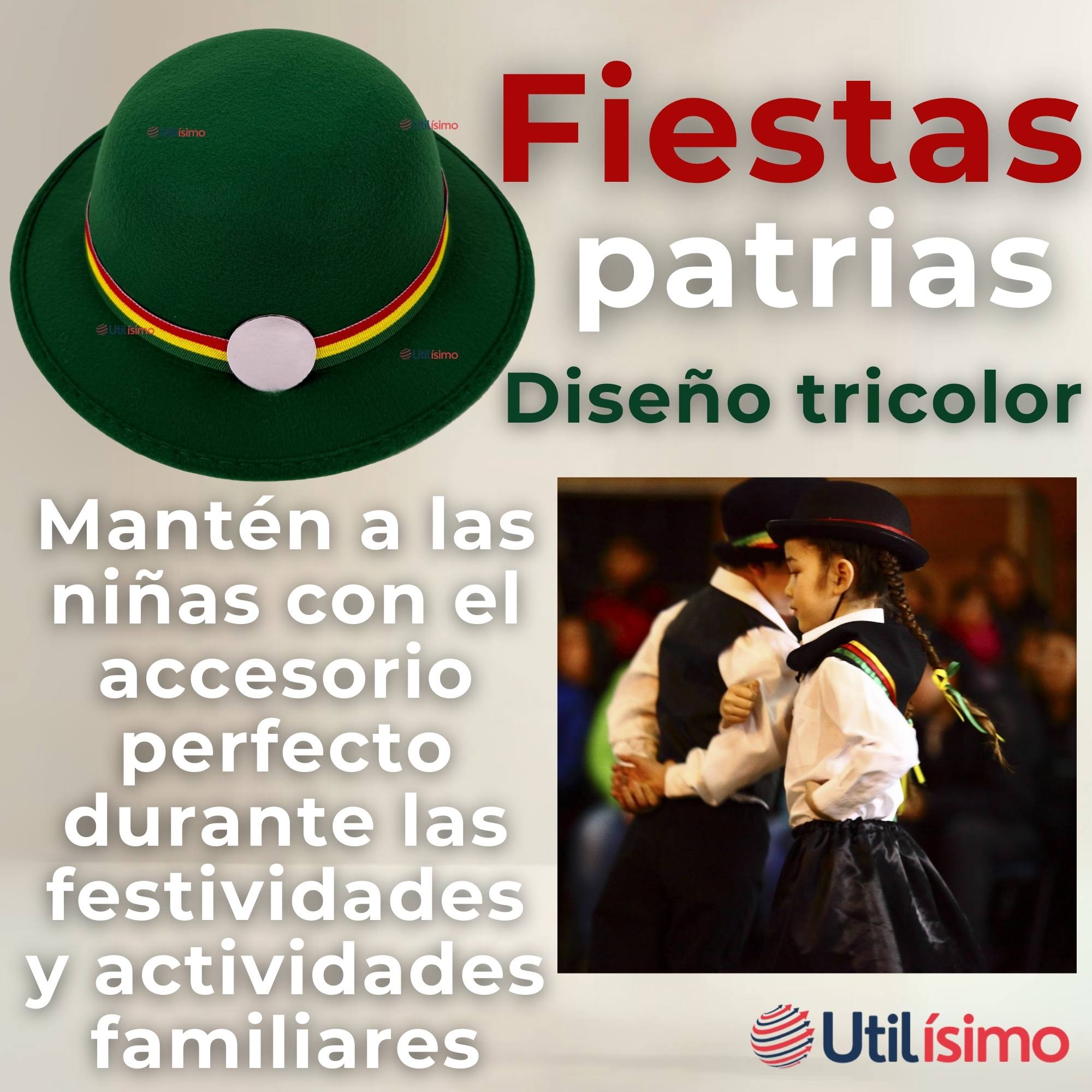 SOMBRERO NORTINO VERDE FIESTAS PATRIAS NIÑA BAILE DANZA (0) - 11
