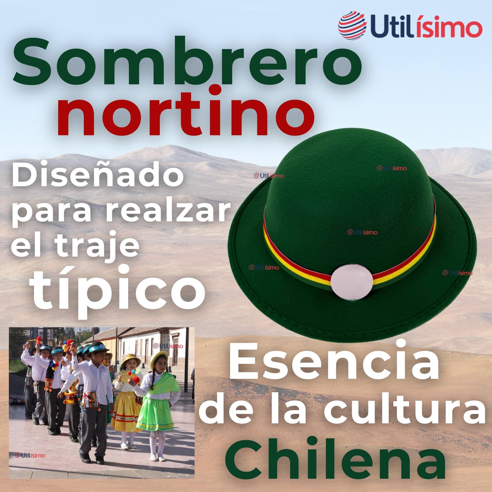SOMBRERO NORTINO VERDE FIESTAS PATRIAS NIÑA BAILE DANZA (0) - 7