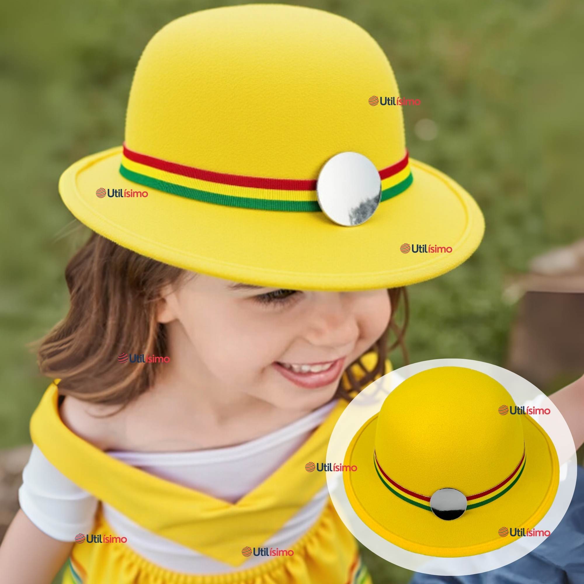 SOMBRERO NORTINO NIÑA FIESTAS PATRIAS AMARILLO BAILE DANZAS - 1