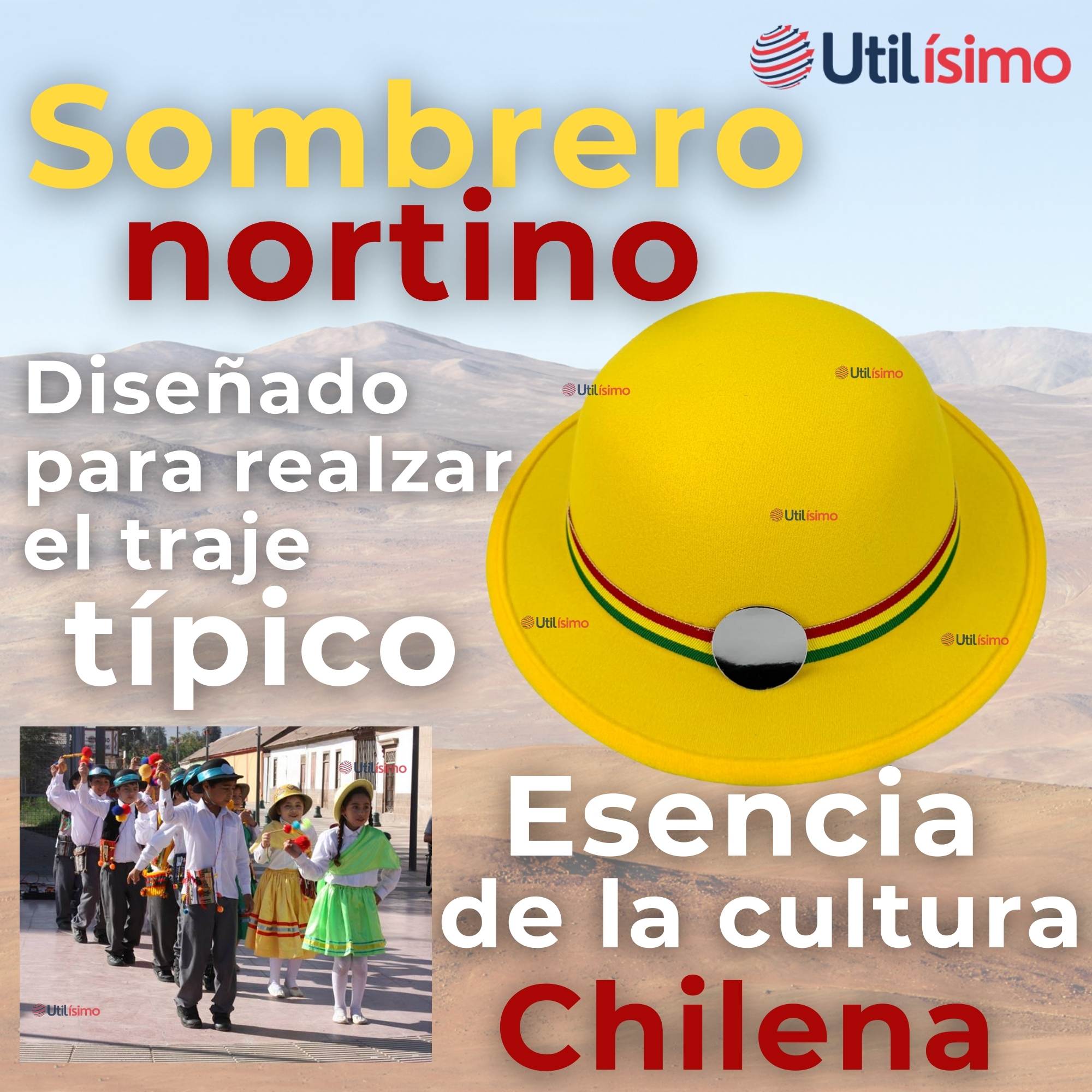 SOMBRERO NORTINO NIÑA FIESTAS PATRIAS AMARILLO BAILE DANZAS - 6