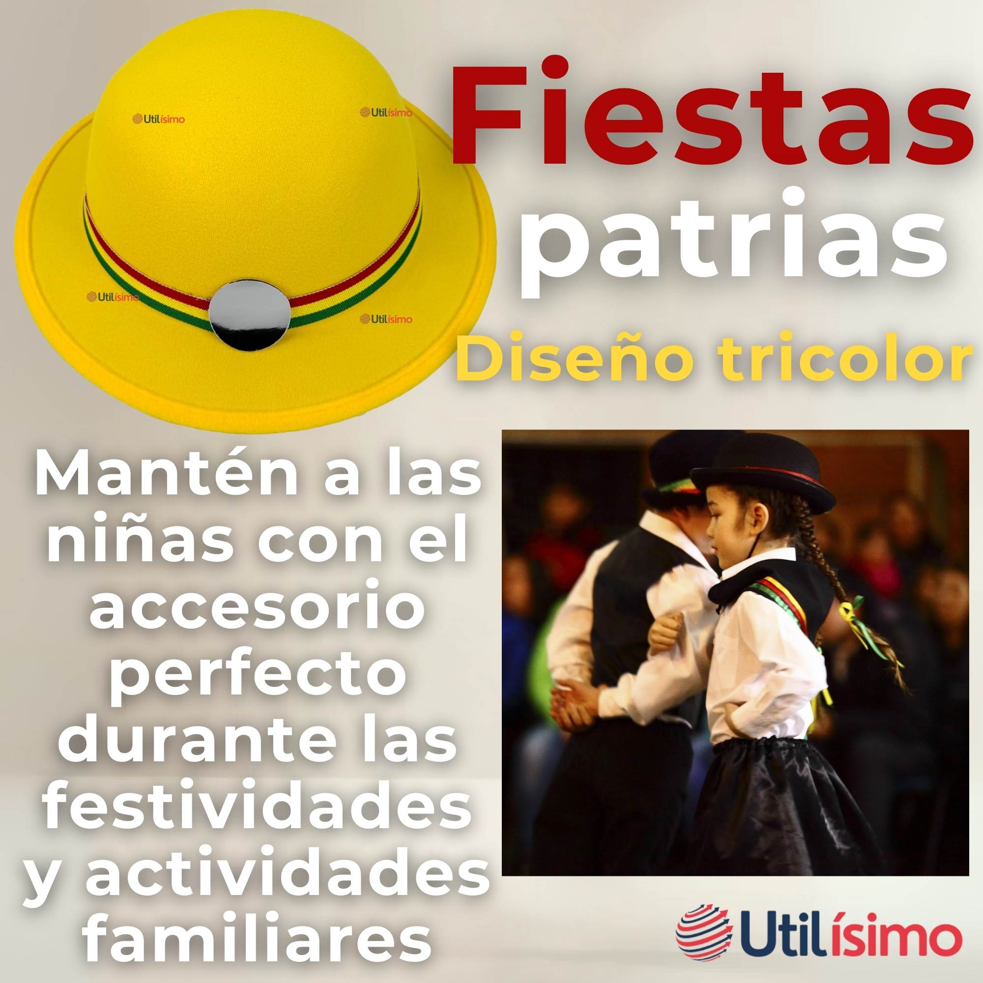 SOMBRERO NORTINO NIÑA FIESTAS PATRIAS AMARILLO BAILE DANZAS - 10