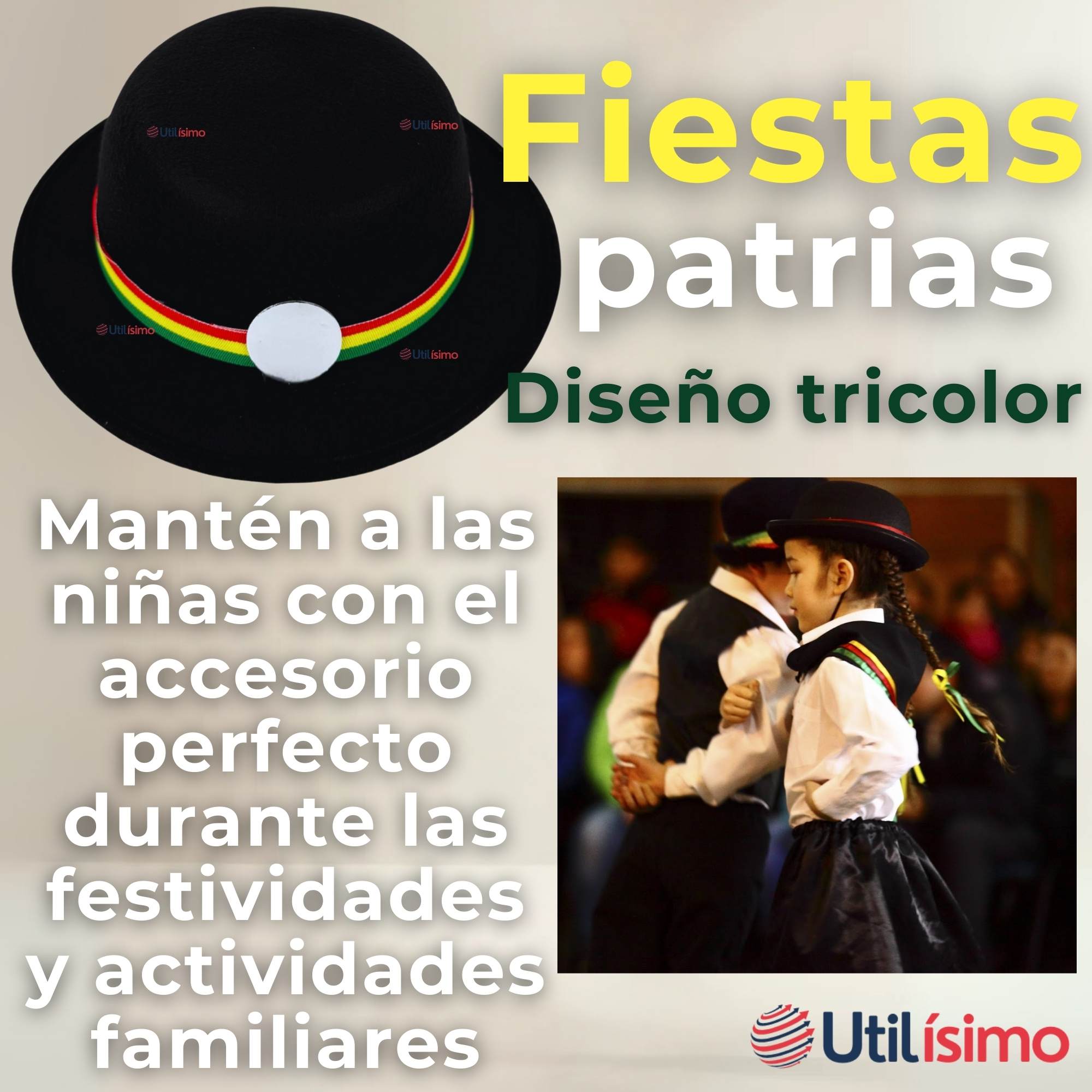 SOMBRERO NORTINO NIÑA FIESTAS PATRIAS NEGRO BAILE DANZAS - 2
