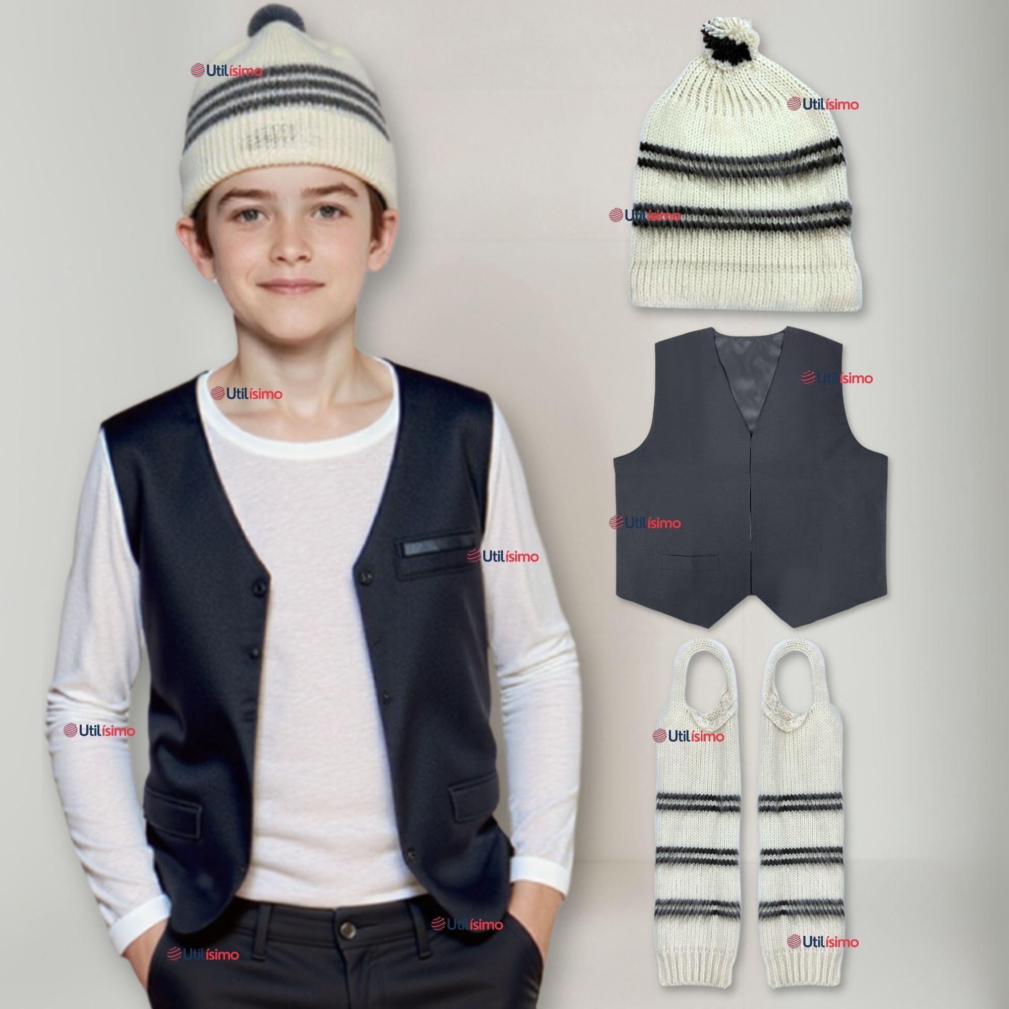 TRAJE CHILOTE GORRO+CHALECO+POLAINAS NIÑO 4-6 AÑOS - 1