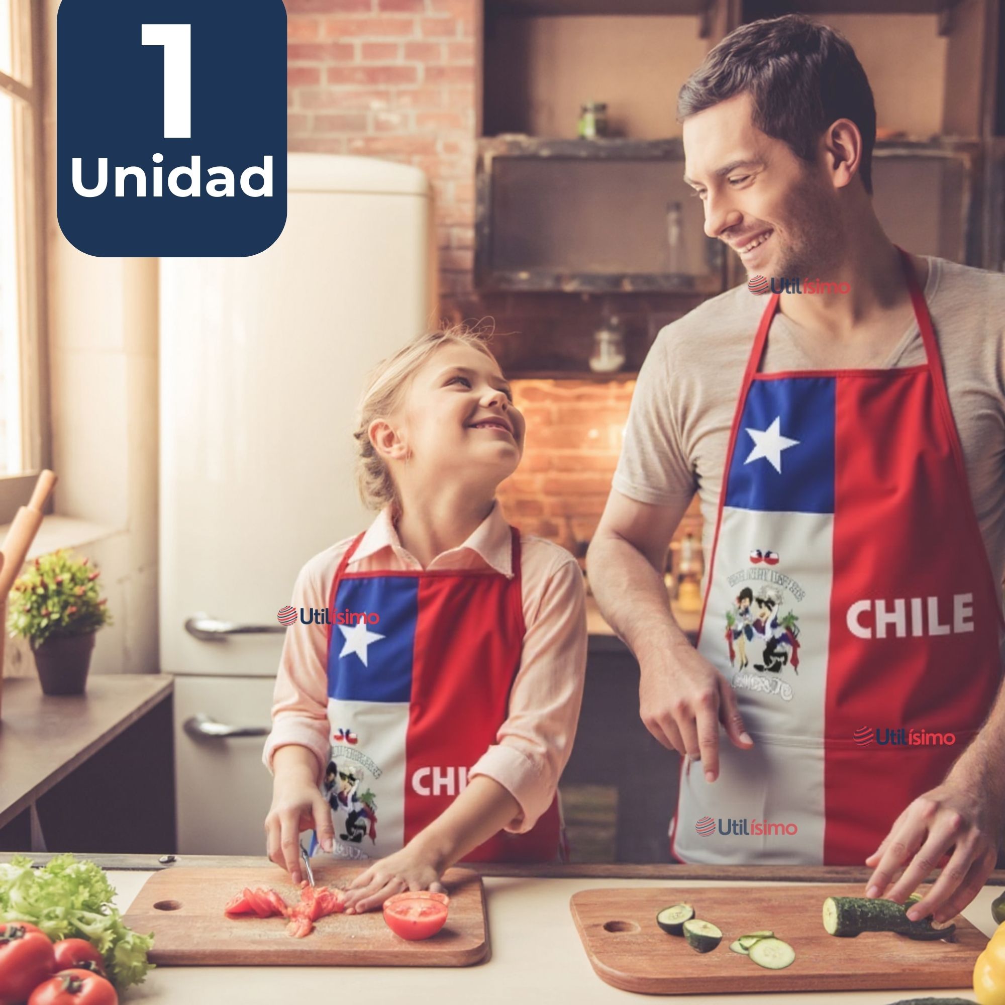 DELANTAL COCINA FIESTAS PATRIAS BANDERA CHILENA 60X90 CM CONDORITO - 1