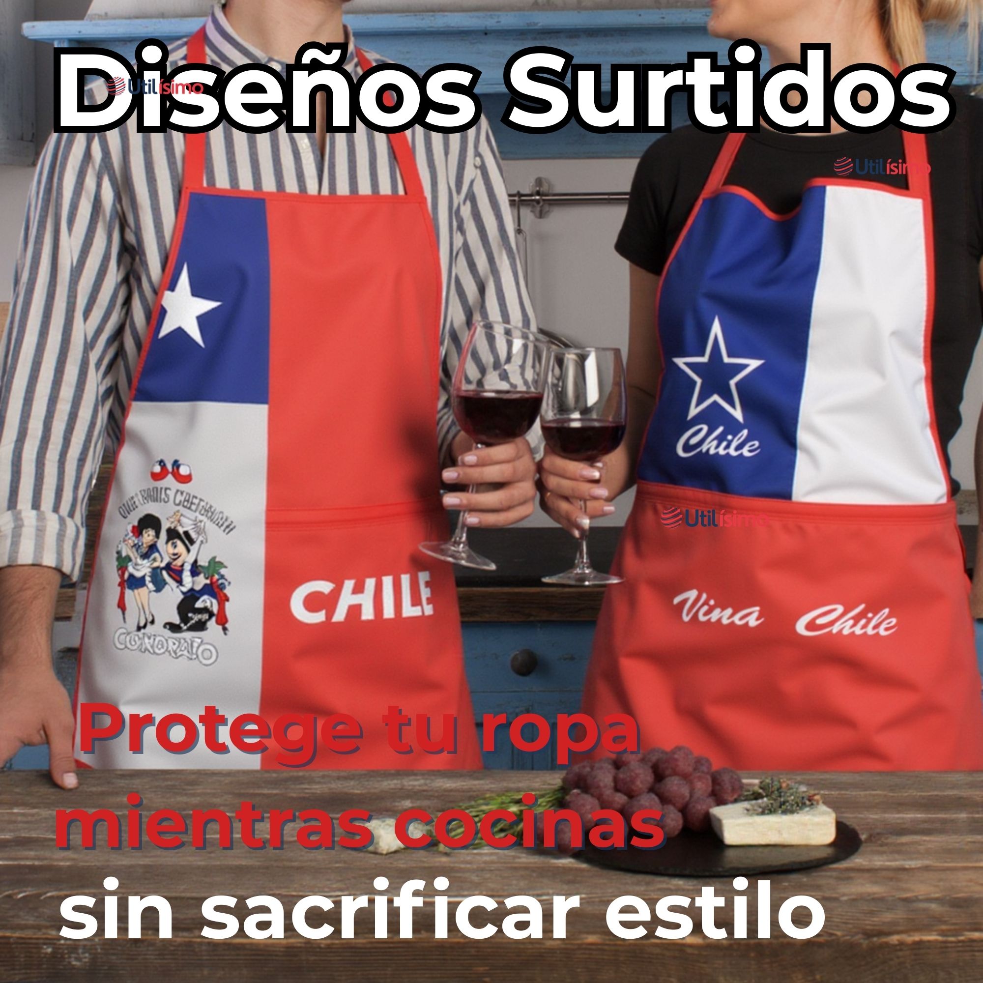DELANTAL COCINA FIESTAS PATRIAS BANDERA CHILENA 60X90CM SURTIDOS - 2