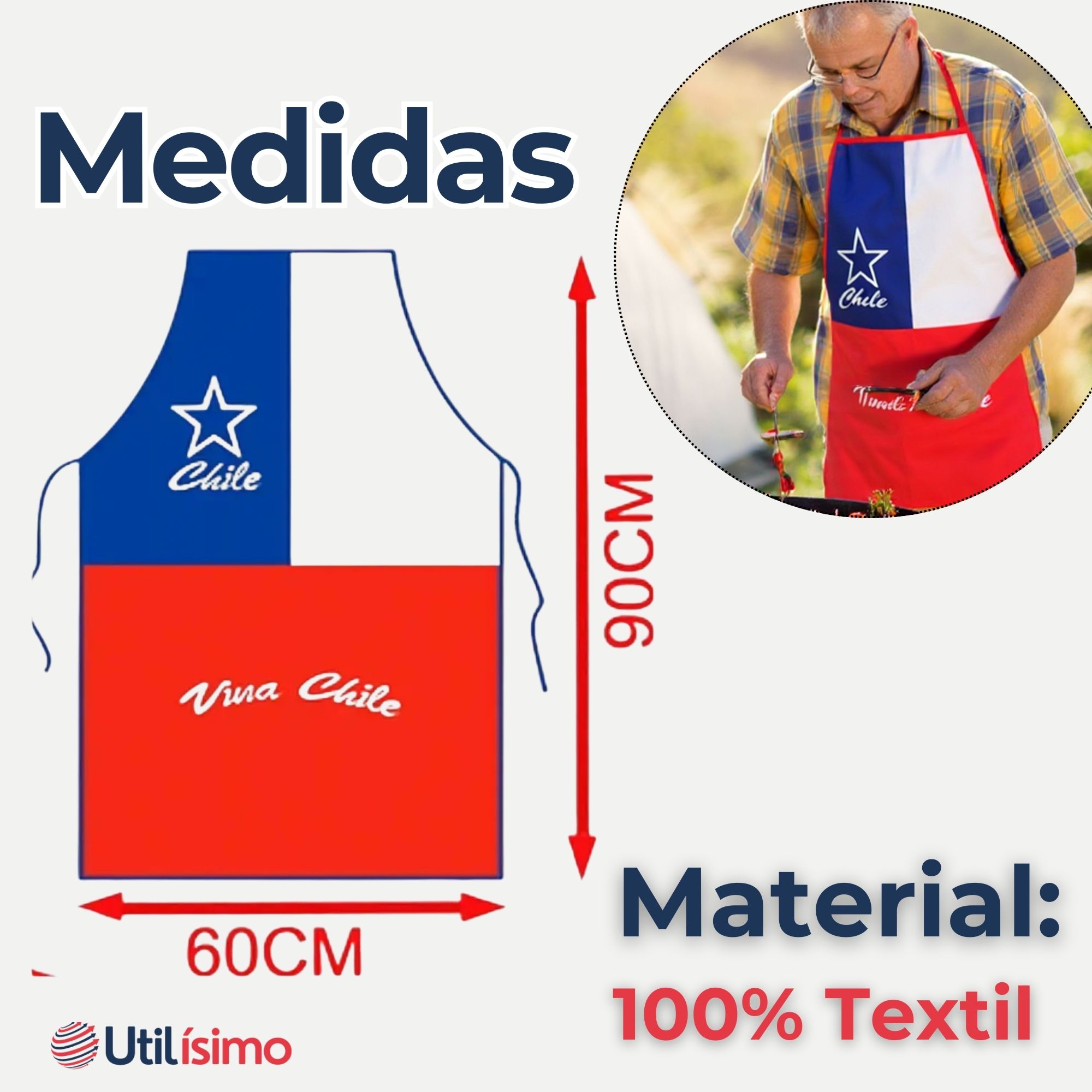 DELANTAL COCINA FIESTAS PATRIAS BANDERA CHILENA 60X90CM SURTIDOS - 3