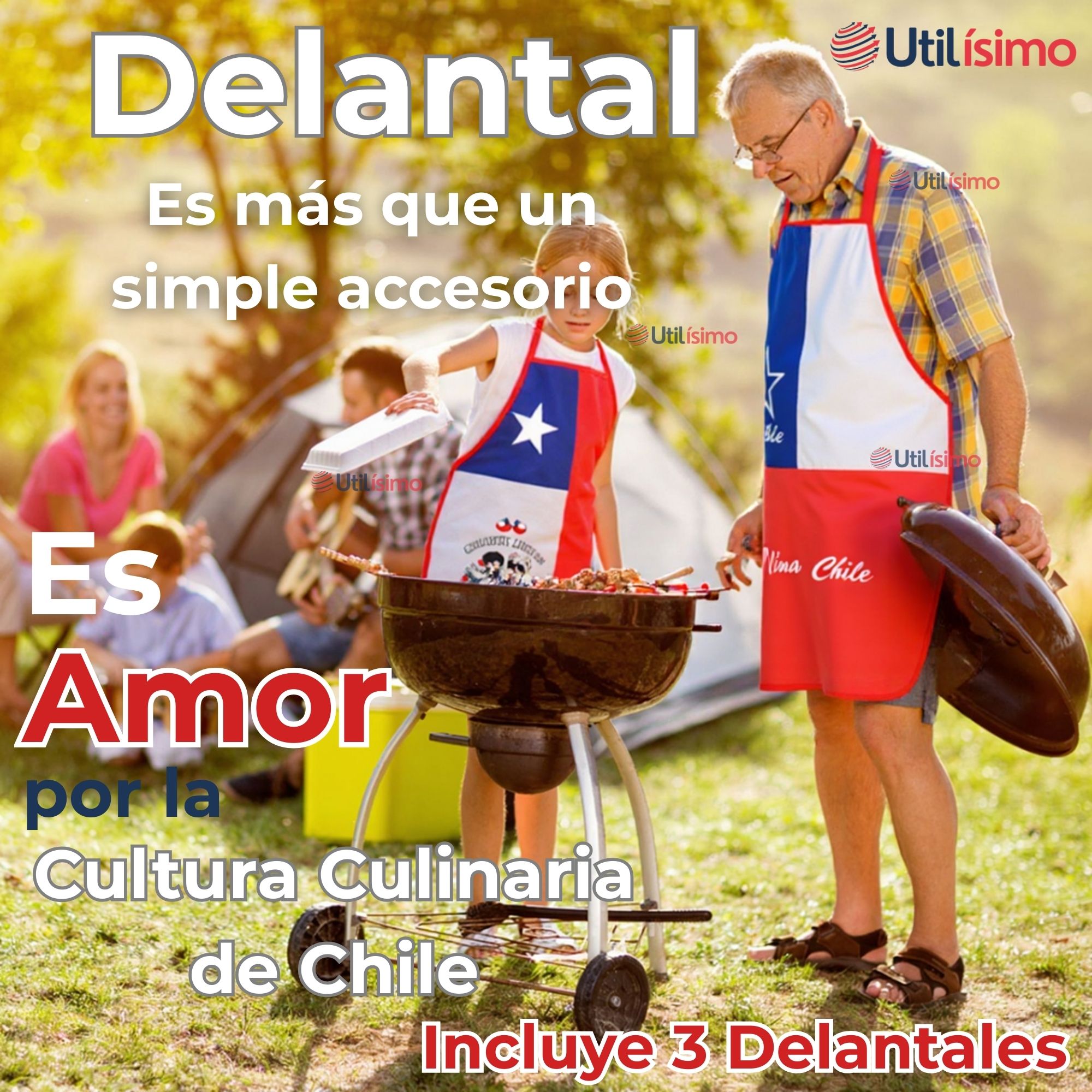 PACK 3 DELANTAL COCINA FIESTAS PATRIAS BANDERA CHILENA 60X90 SURTIDOS - 4