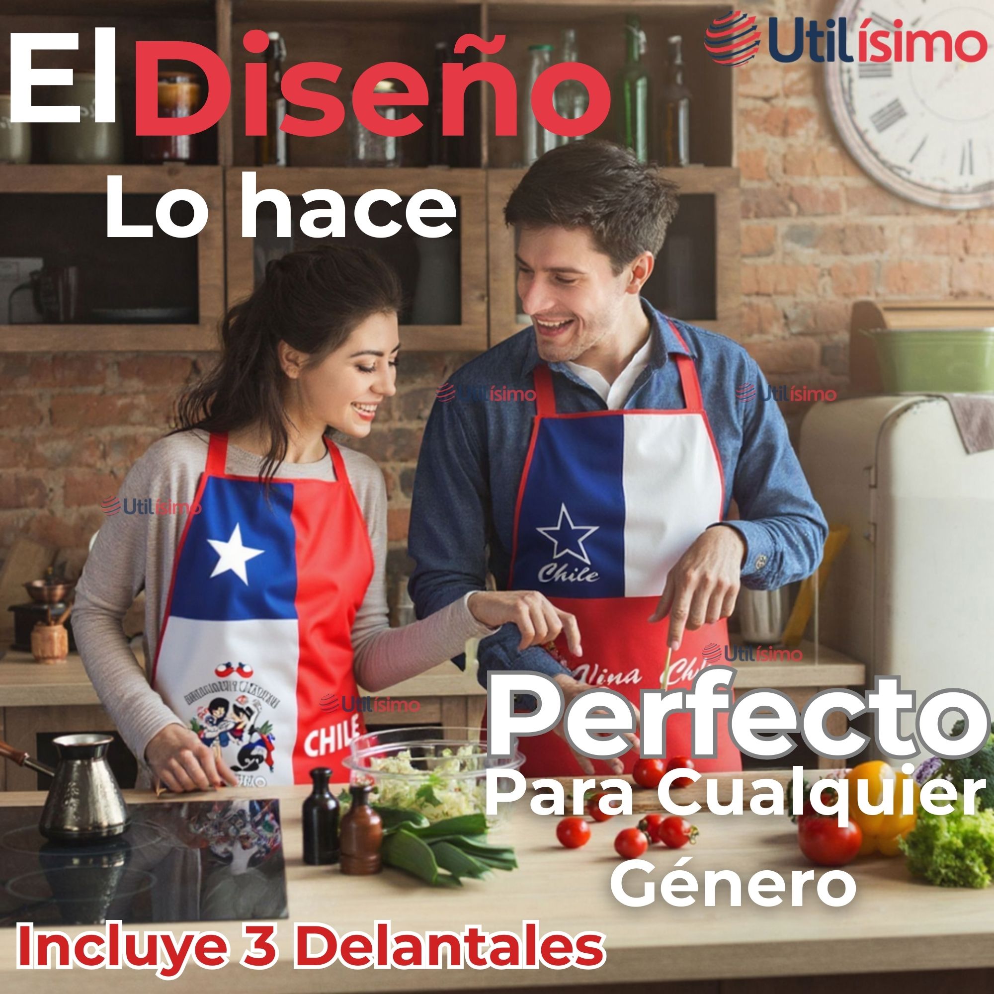 PACK 3 DELANTAL COCINA FIESTAS PATRIAS BANDERA CHILENA 60X90 SURTIDOS - 5