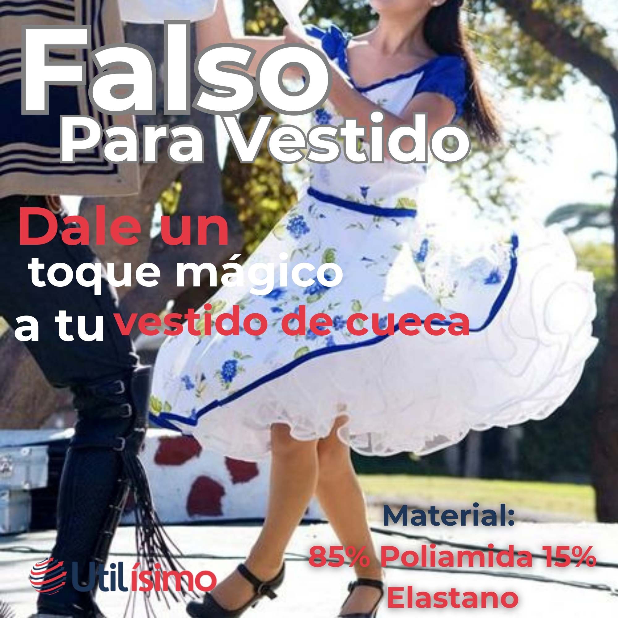 FALSO PARA VESTIDO NIÑA JUVENIL FIESTAS PATRIAS COLOR BLANCO - 2
