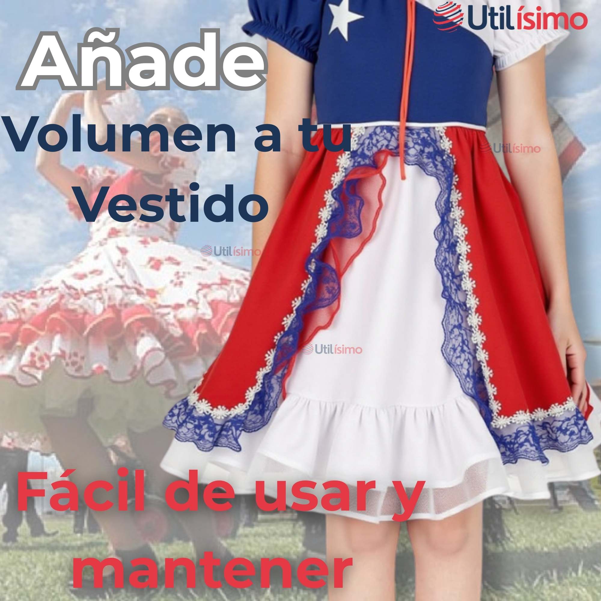 FALSO PARA VESTIDO NIÑA JUVENIL FIESTAS PATRIAS COLOR BLANCO - 5