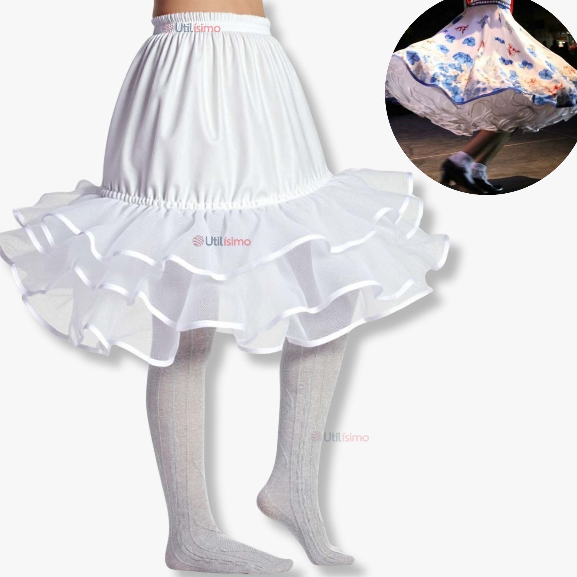 FALSO PARA VESTIDO NIÑA JUVENIL FIESTAS PATRIAS COLOR BLANCO - 1
