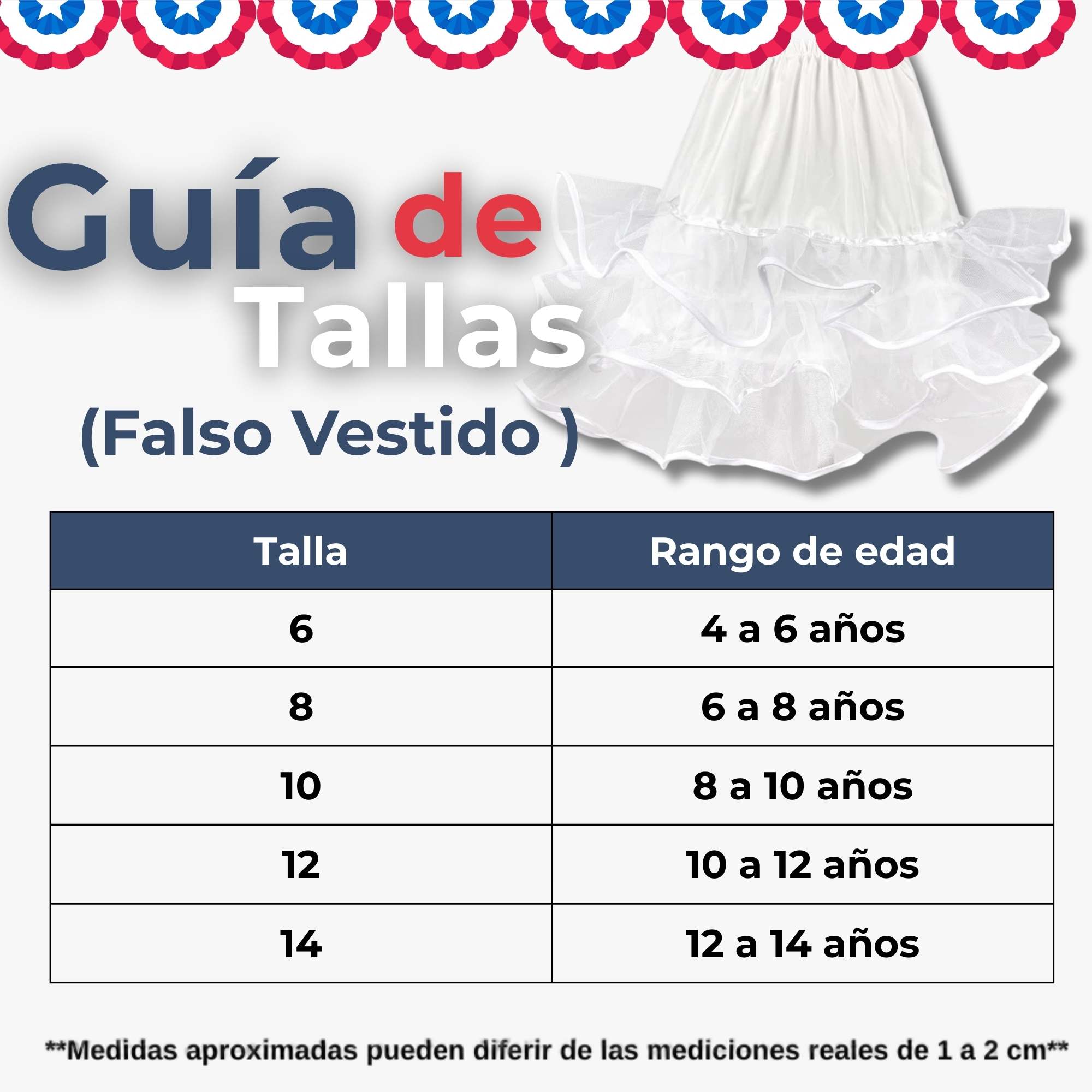 FALSO PARA VESTIDO NIÑA JUVENIL FIESTAS PATRIAS COLOR BLANCO - 3