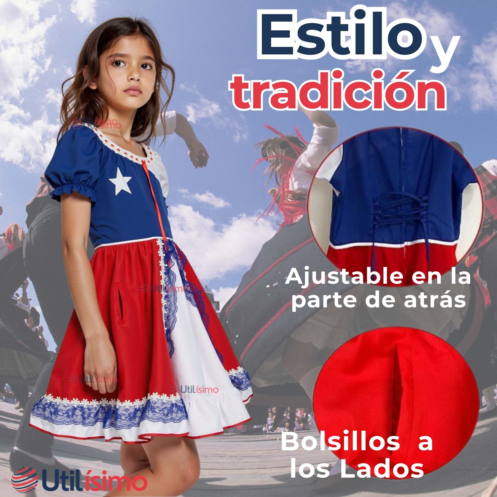 VESTIDO HUASA CHINITA NIÑA FIESTAS PATRIAS BANDERA CHILENA - 4