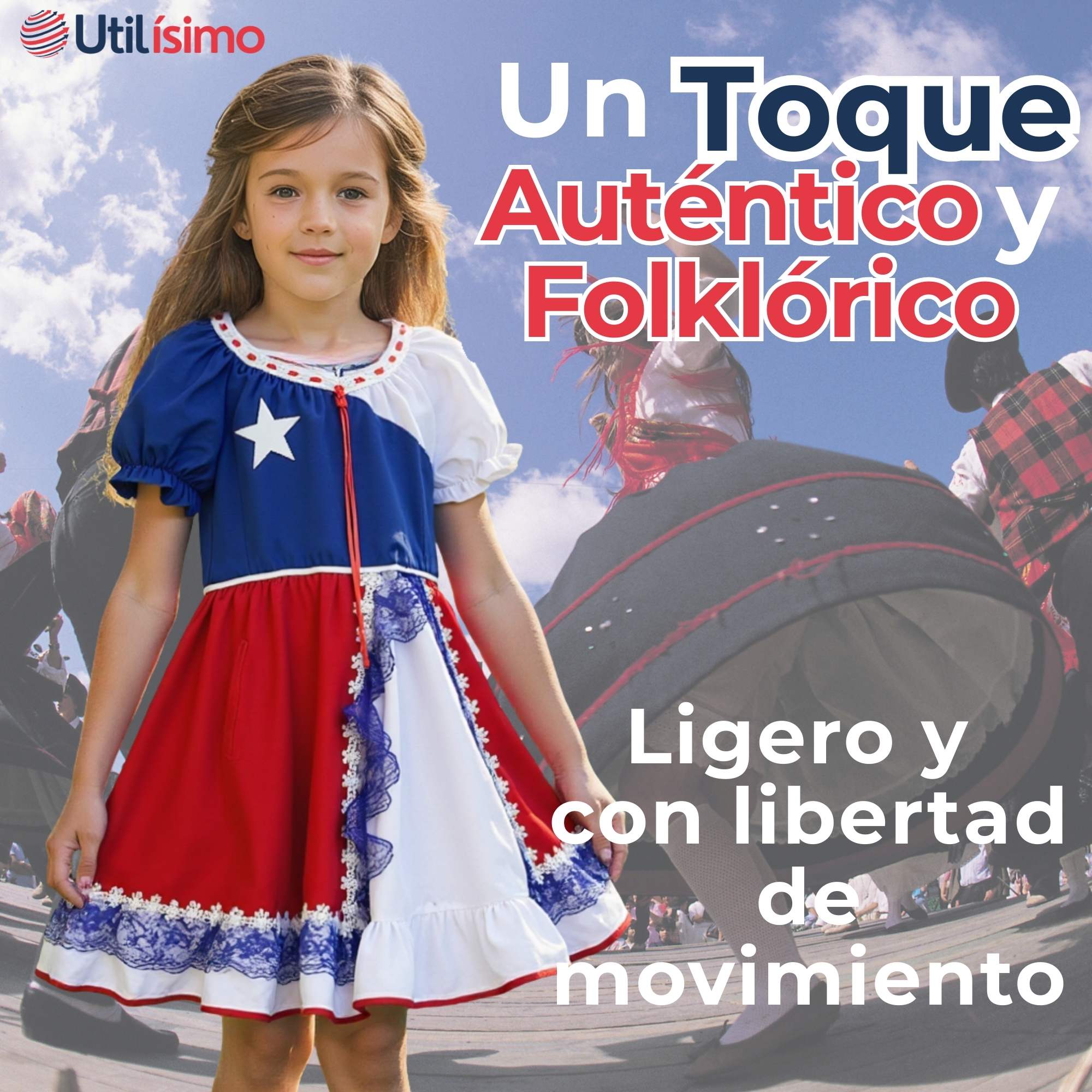 VESTIDO HUASA CHINITA NIÑA FIESTAS PATRIAS BANDERA CHILENA - 6