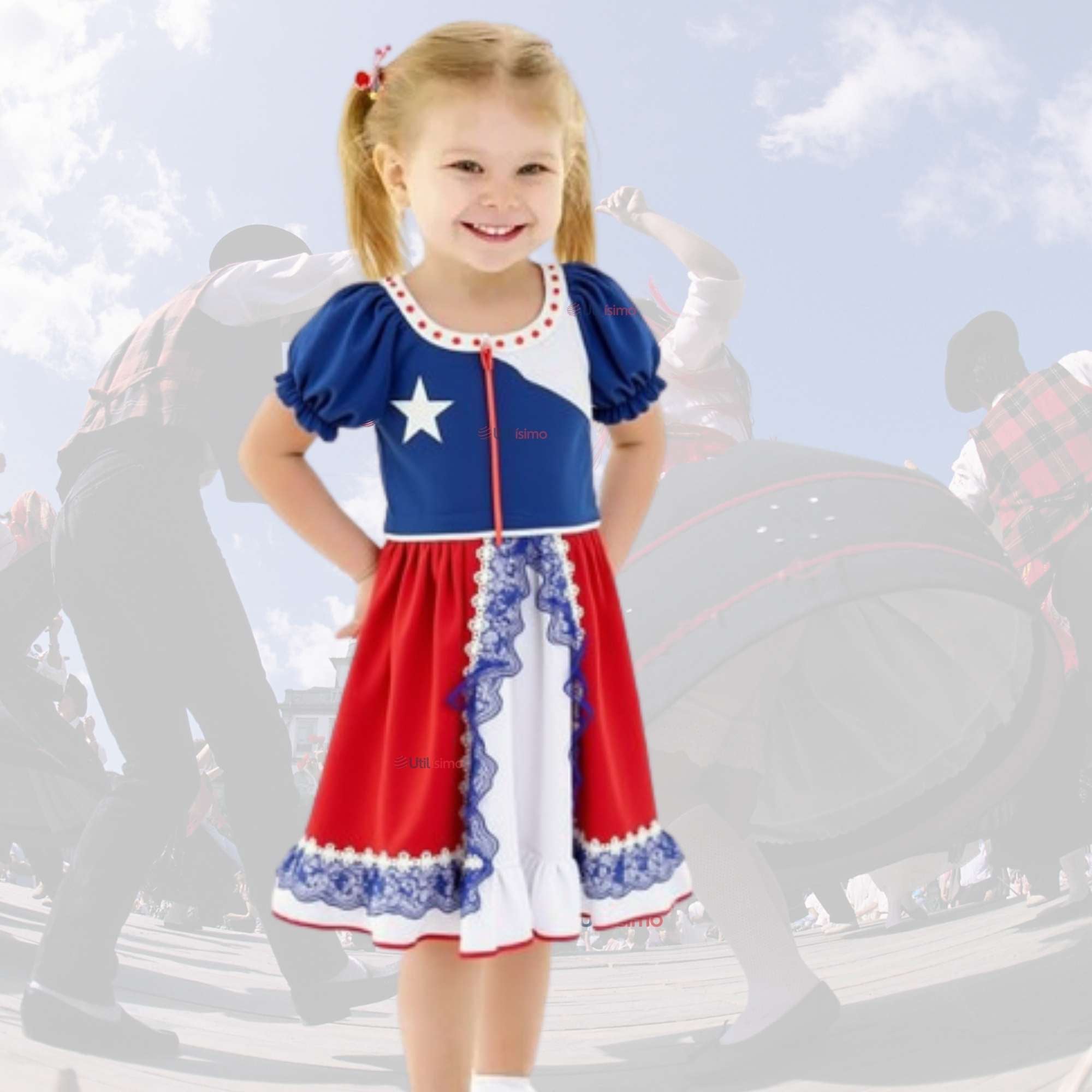 VESTIDO HUASA NIÑA BANDERA CHILENA FIESTAS PATRIAS - 1